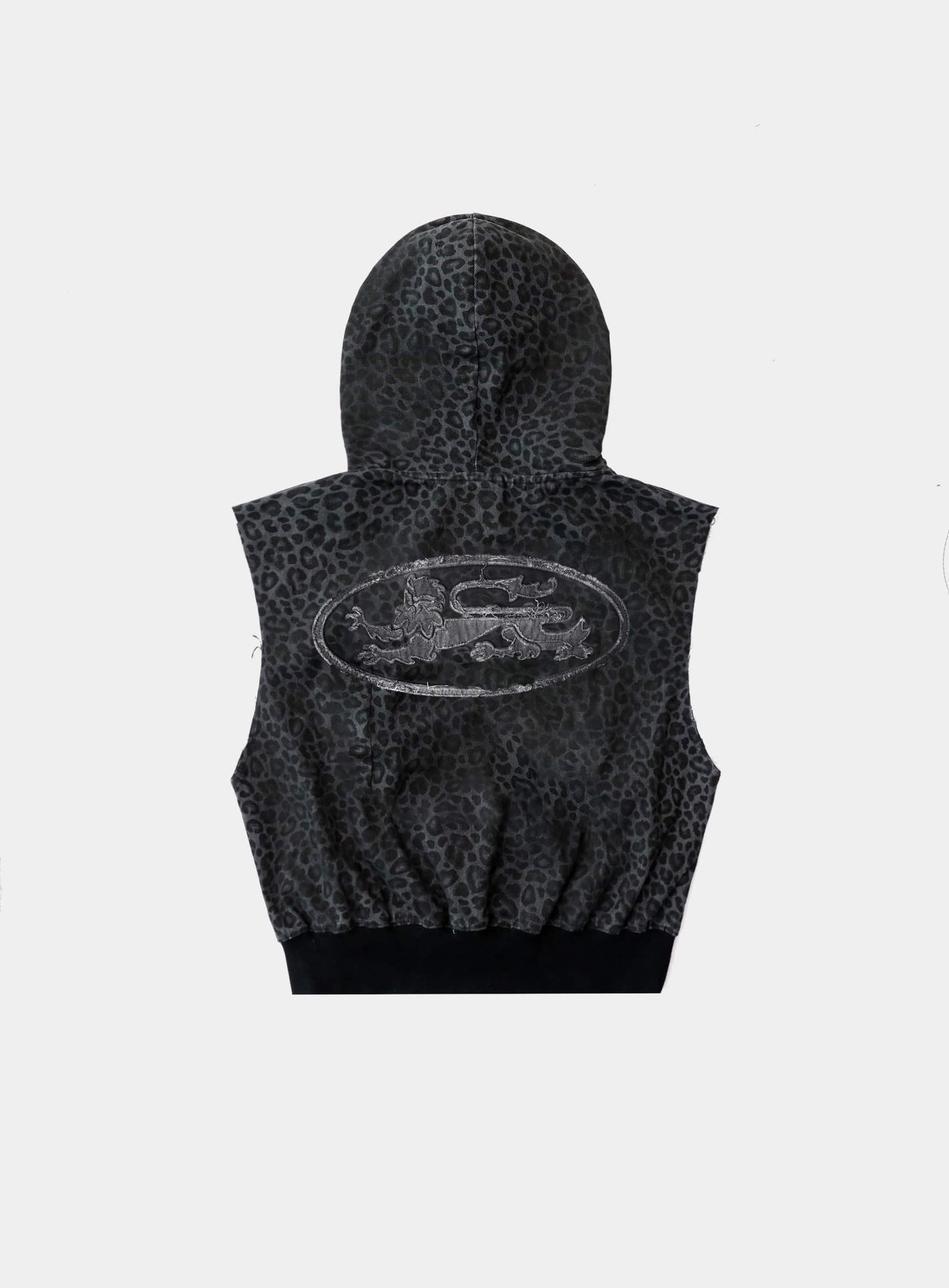[w-hde25-027] Mystic Patch Sleeveless Hooded Work Jacket - Black Leopard