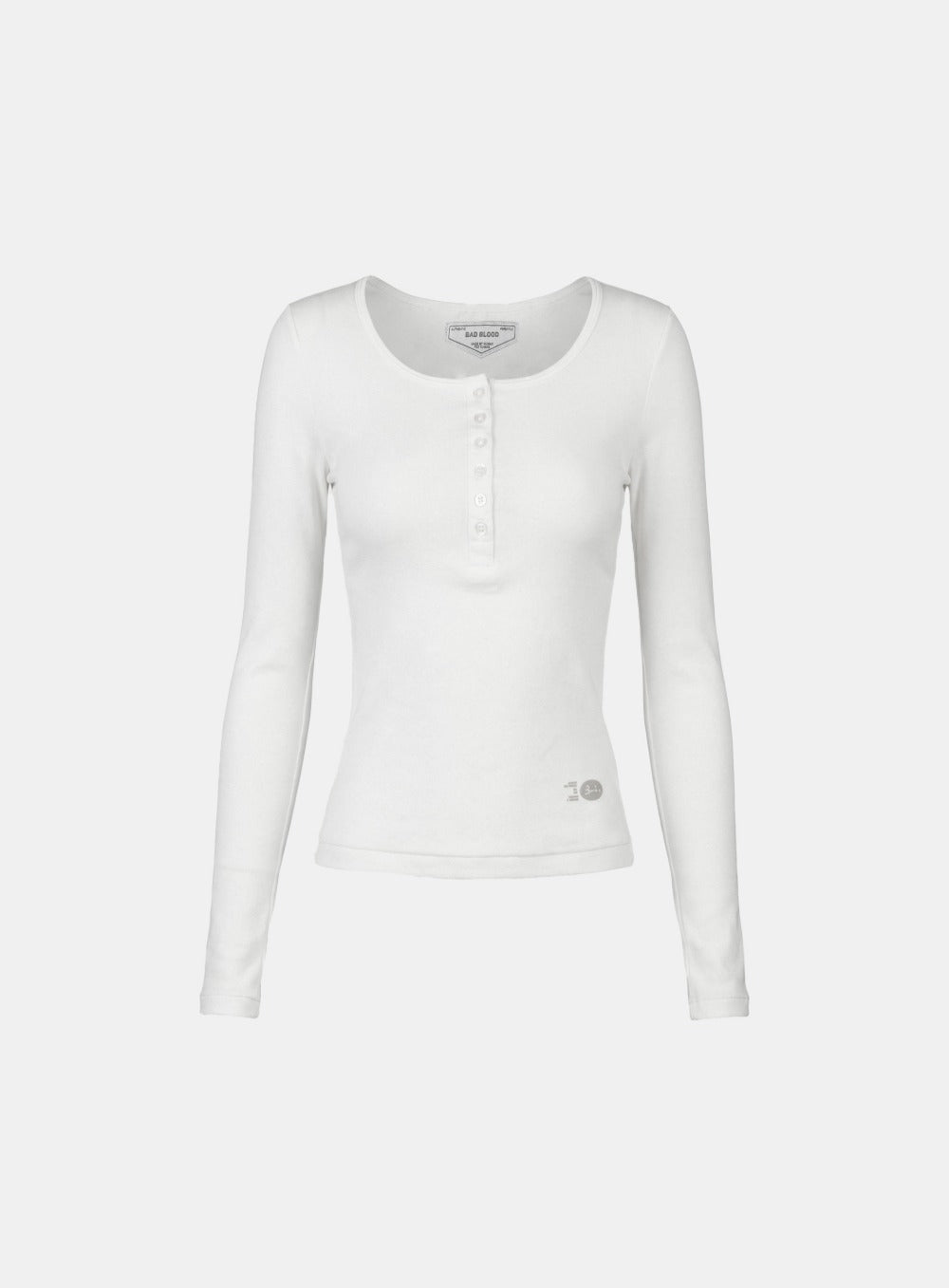 [w-tee26-037] BS Cotton Jersey Fitted Henley Neck Long Sleeve T-Shirt - White