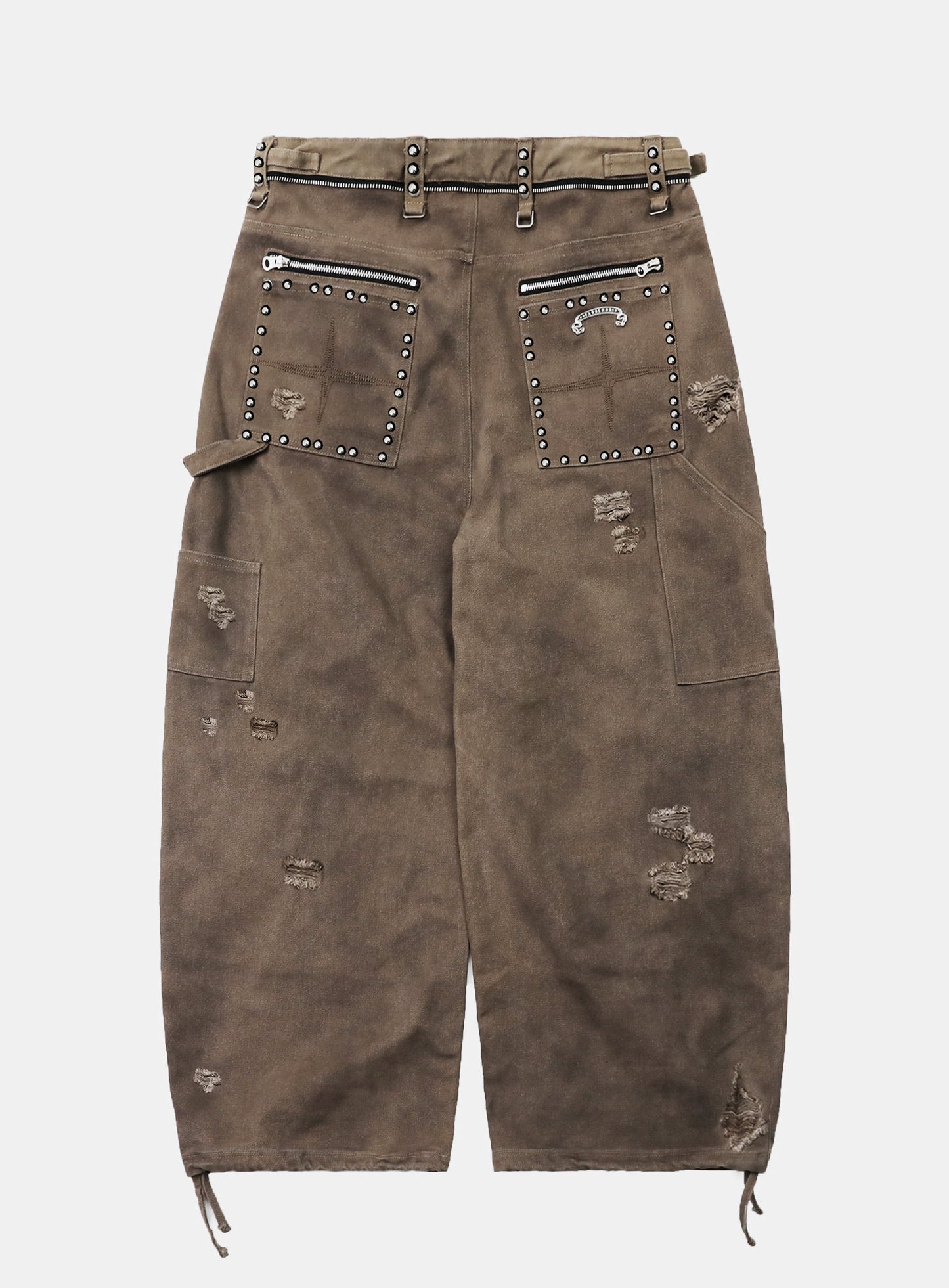 [w-pts25-082] Studded Carpenter Curved Pants - Brown