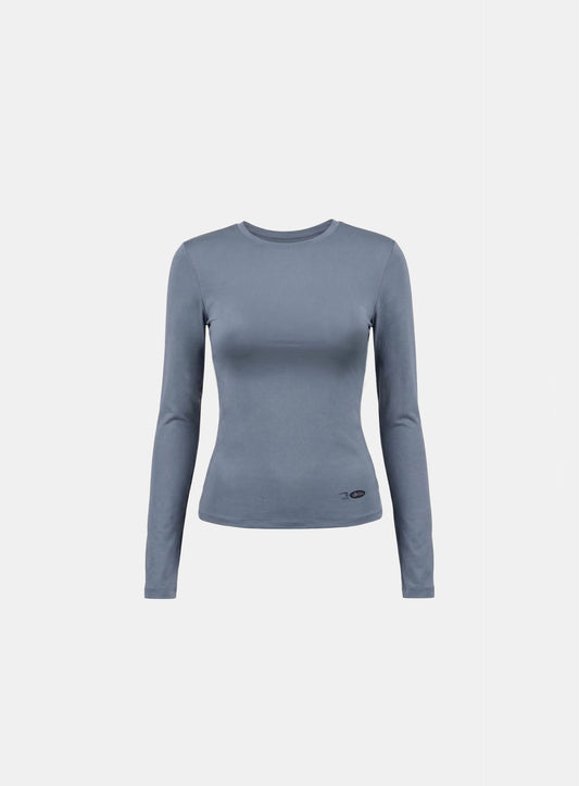 [w-tee26-085] Everyday Crew Neck Long Sleeve T-Shirt - Blue gray