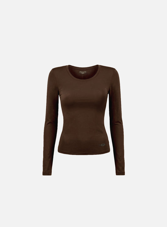 [w-tee26-079] Everyday Scoop Neck Long Sleeve T-Shirt - Brown