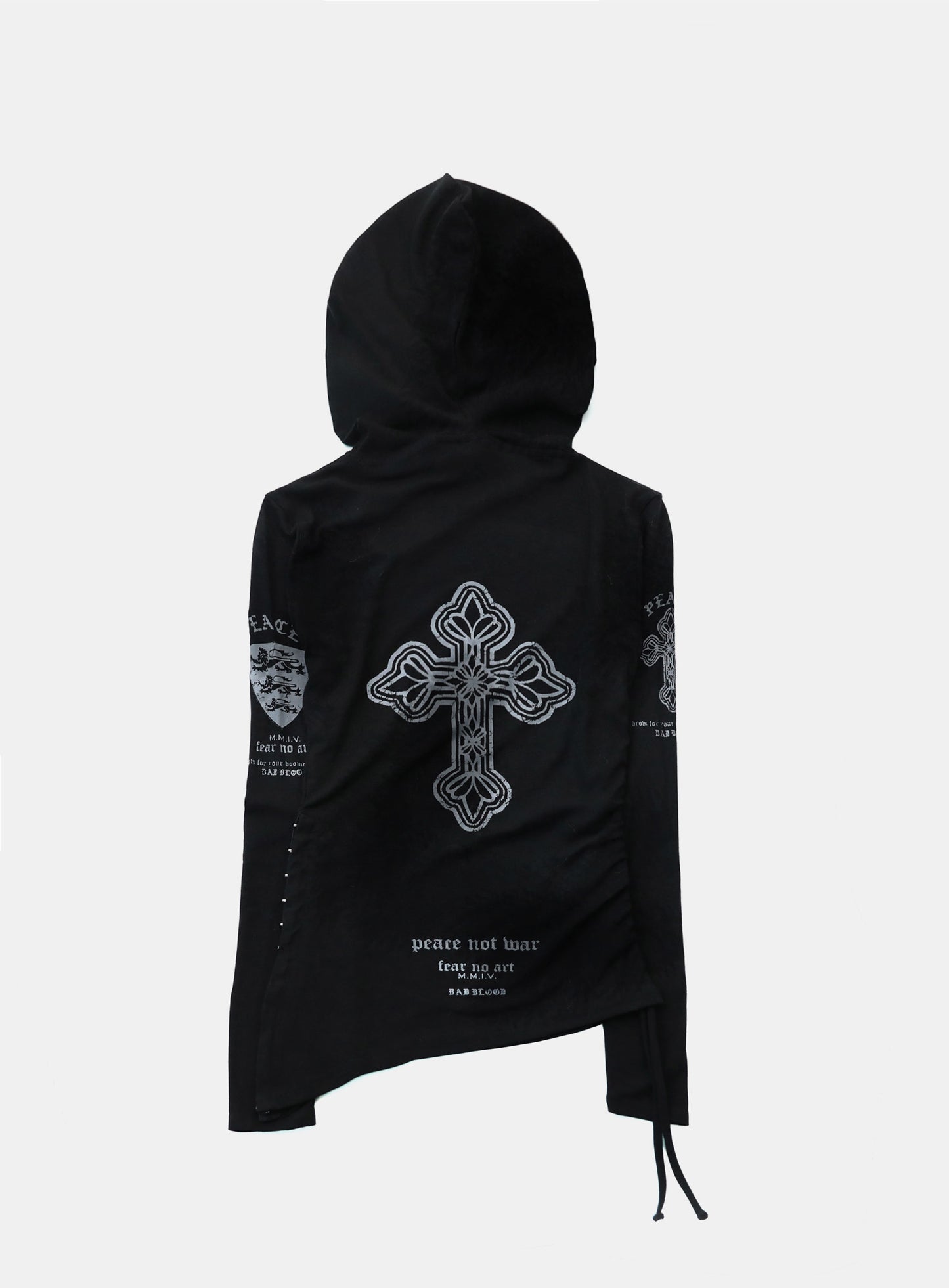 [w-hde25-089] PEACE NOT WAR Slim Cutout Hoodie - Black
