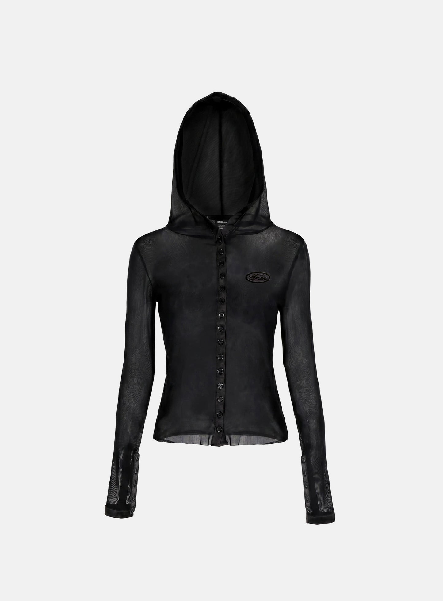 [w-cdg26-004] Mystic Shadow Mesh Hooded Cardigan - Black