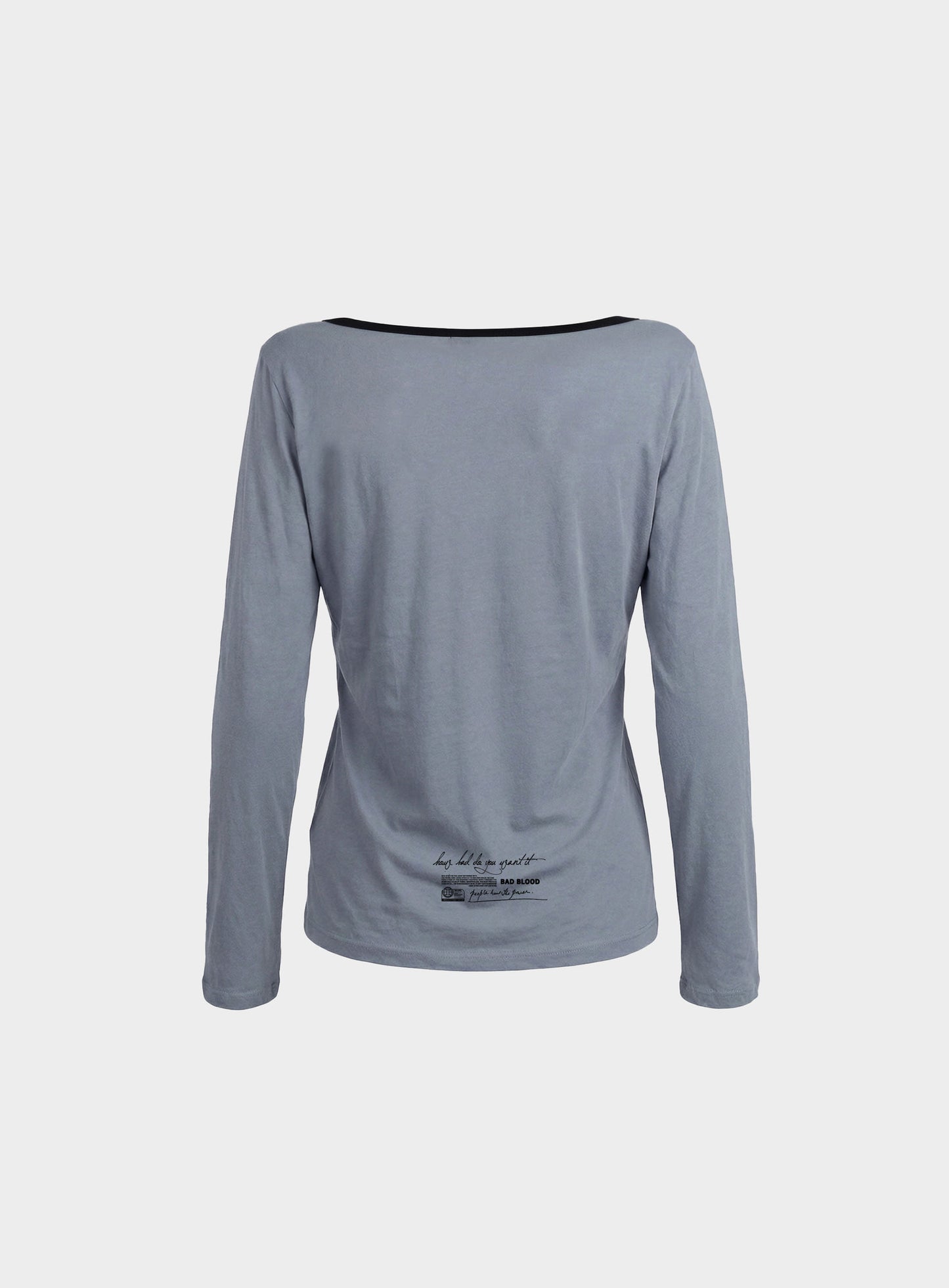 [w-tee26-128] Script Graphic Ringer Loose-Fit T-Shirt - Sky Blue