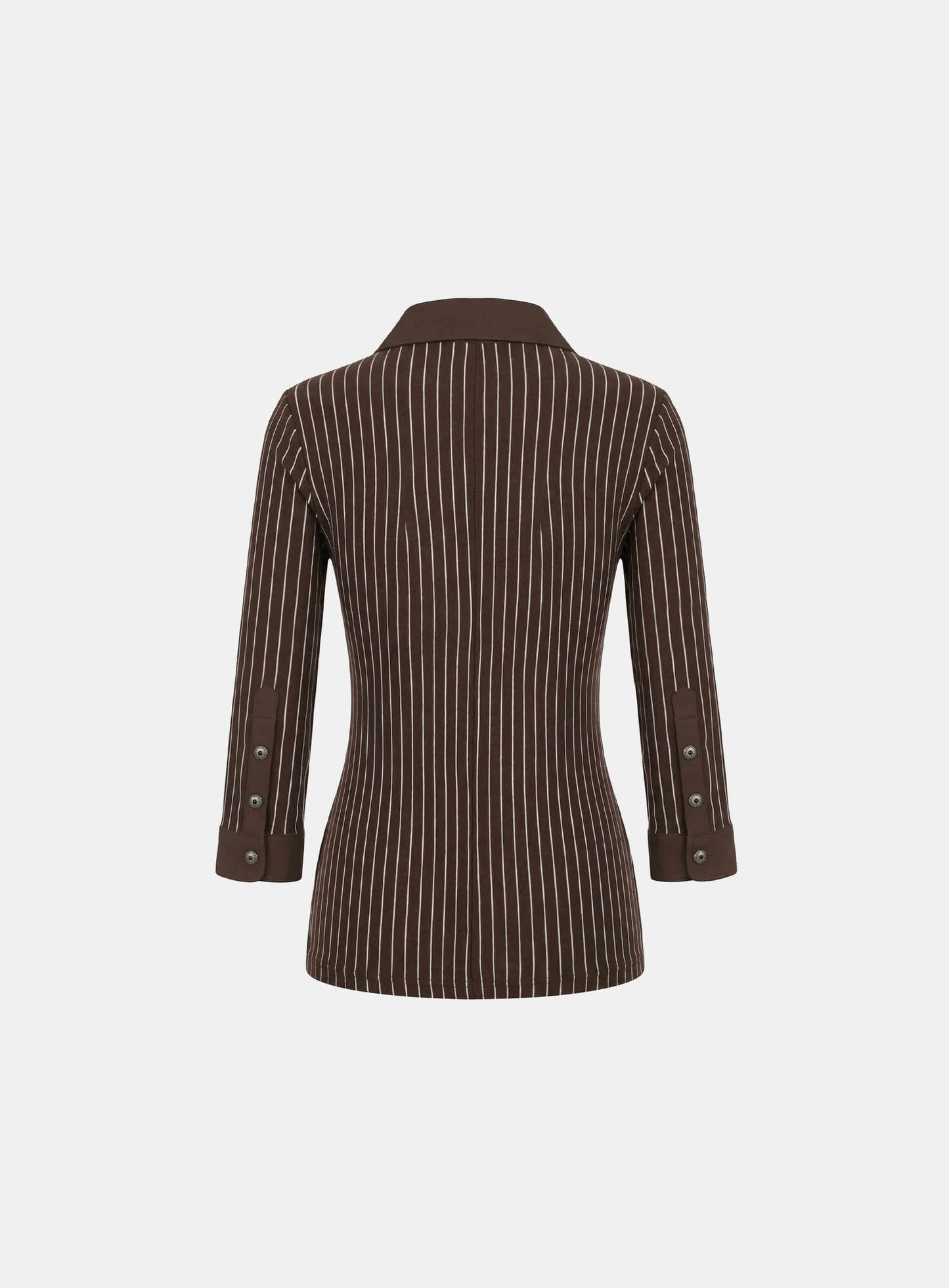 [w-tee26-107] Vintage Jersey Polo 3/4 Sleeve Shirt - Brown Stripe