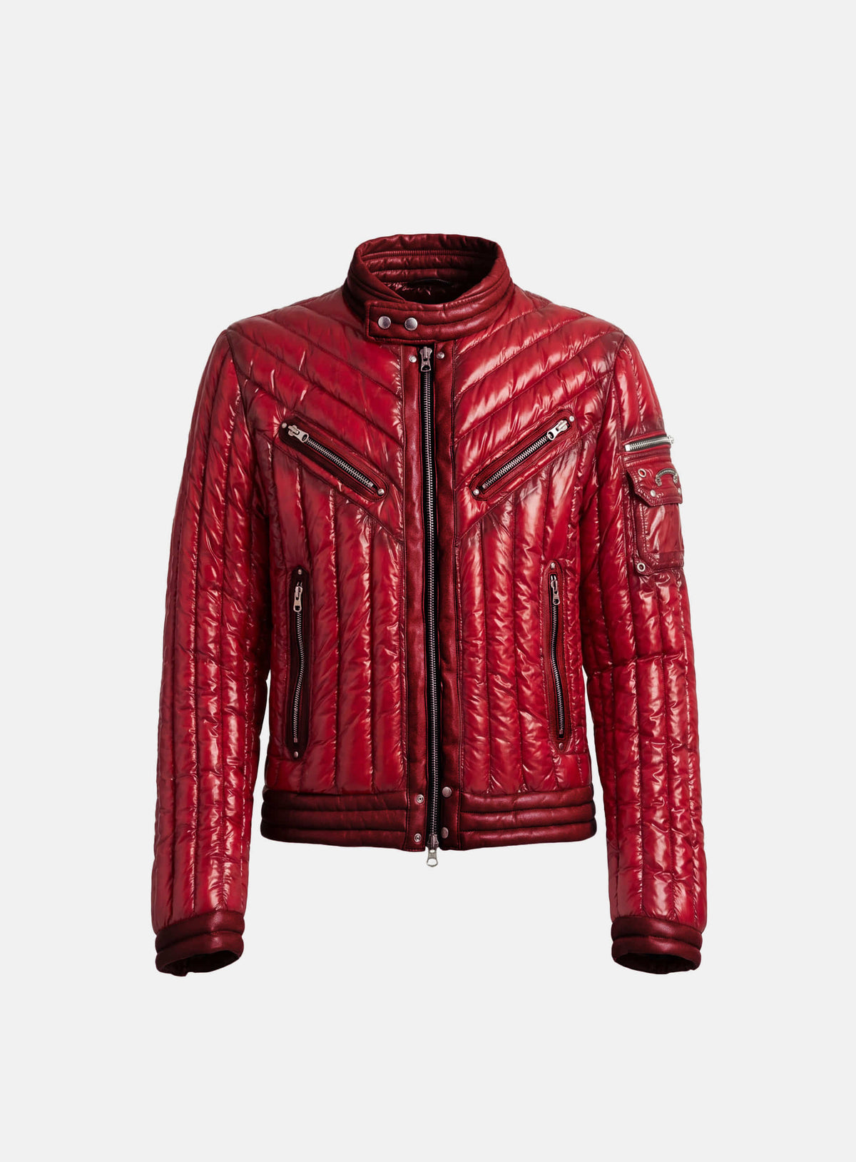 [﻿PREORDER] [w-jkt26-077] Chevron 311 Lightweight Racer High-Neck Puffer – Red