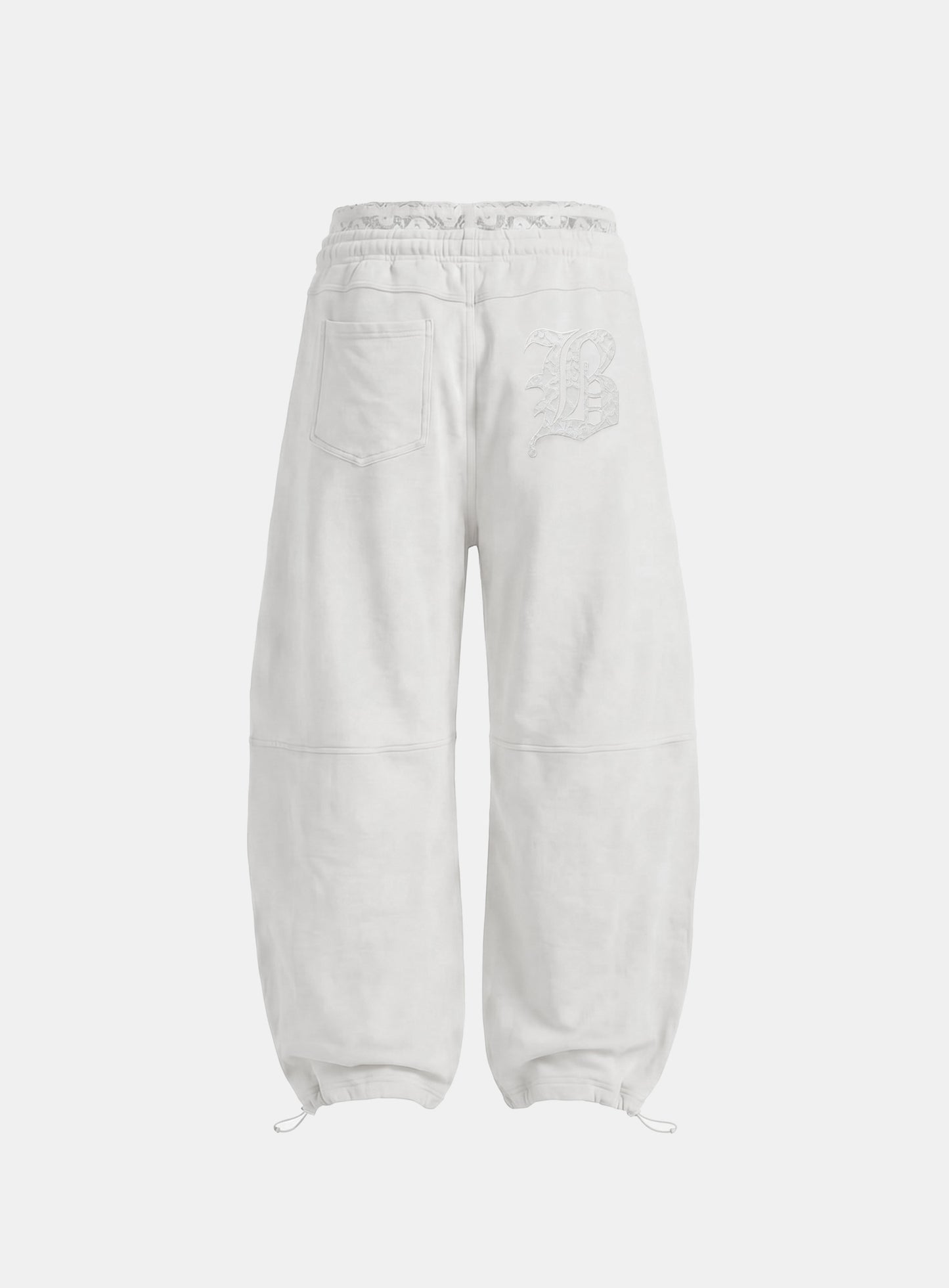 [w-pts26-103] Lace Layered Destroyed Joggers - White