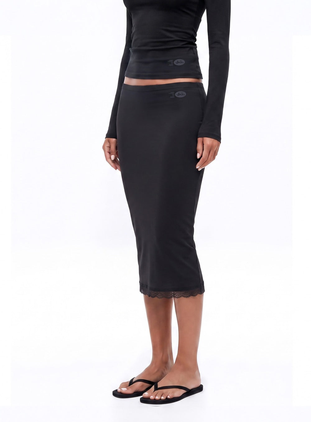 [w-skt26-022] Everyday Lace Midi Skirt - Black