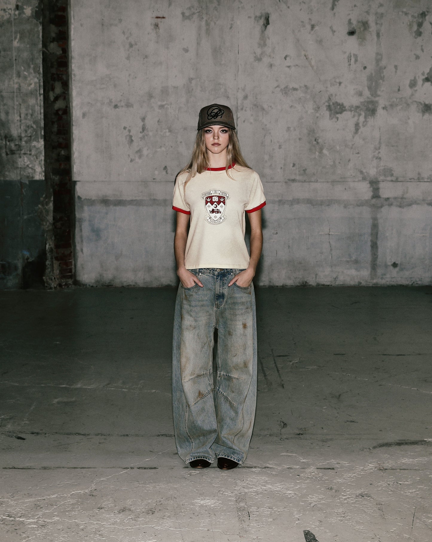 Workshop Shield Print Ringer T-Shirt - Cream