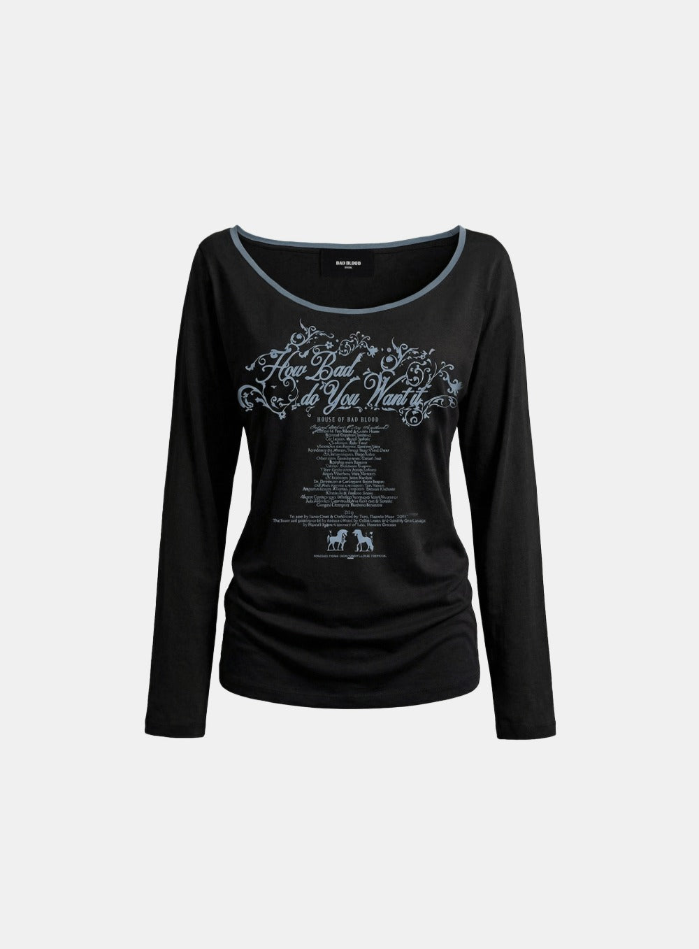 [w-tee26-129] Script Graphic Ringer Loose-Fit T-Shirt - Black