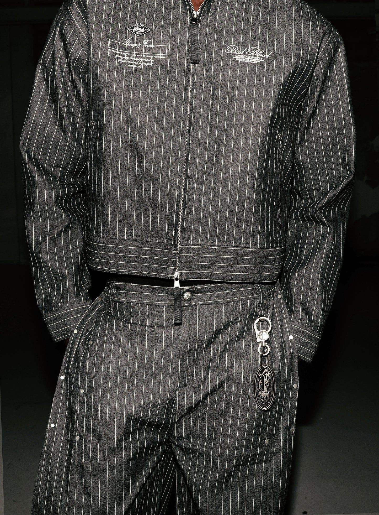 Striped Denim Hoodie - Black