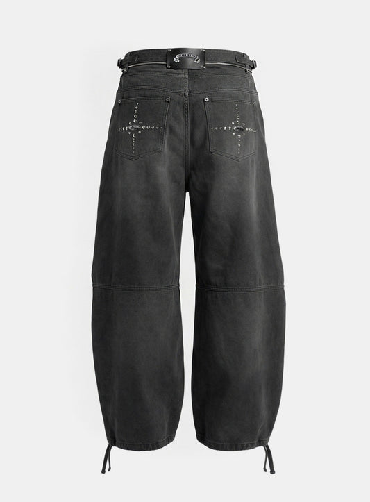 [w-pts25-117] Star Studded Convex Pants - Dusty Black