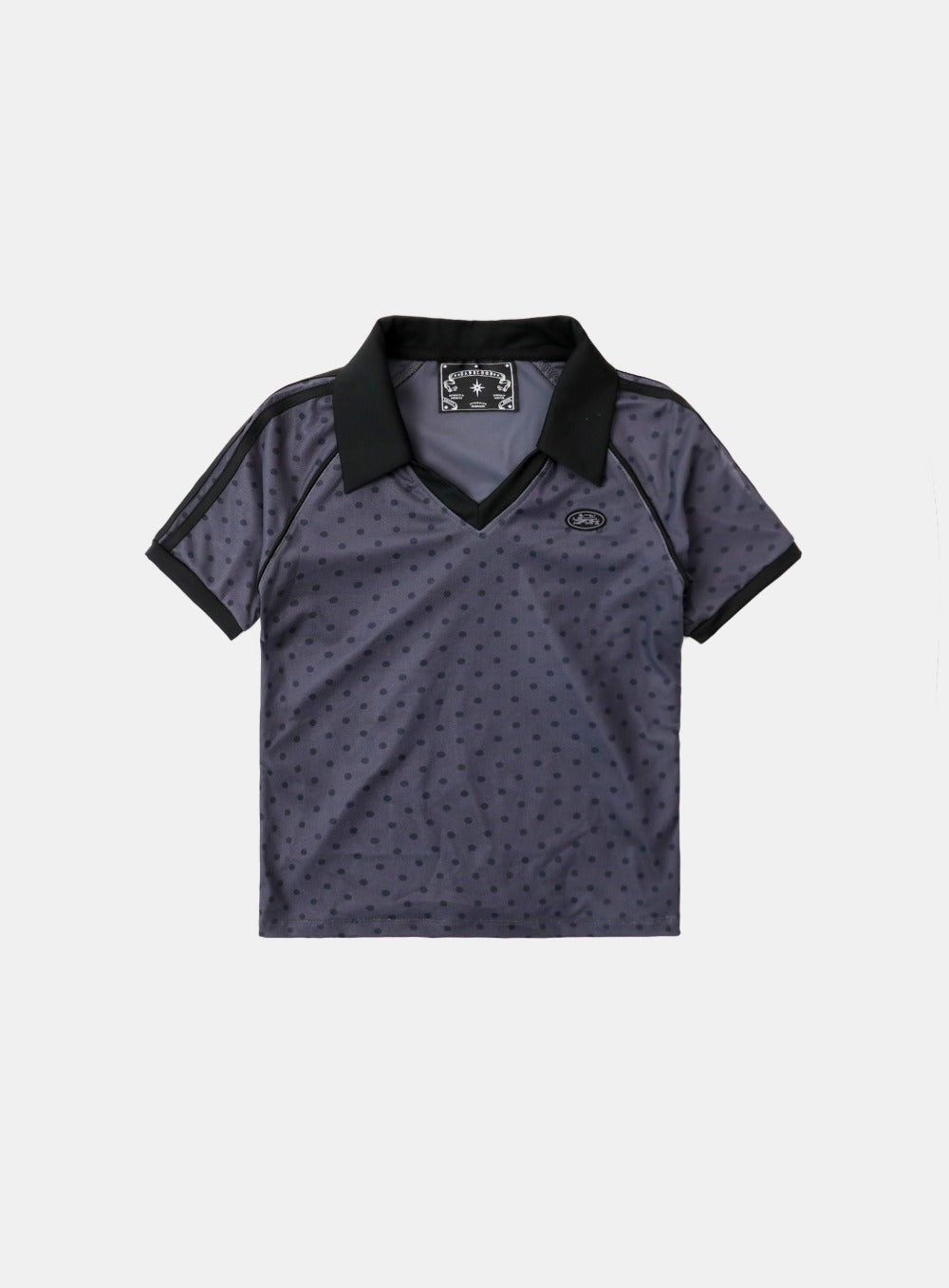 [AQUA]  Splash Dot V-Neck Collared T-Shirt - Charcoal