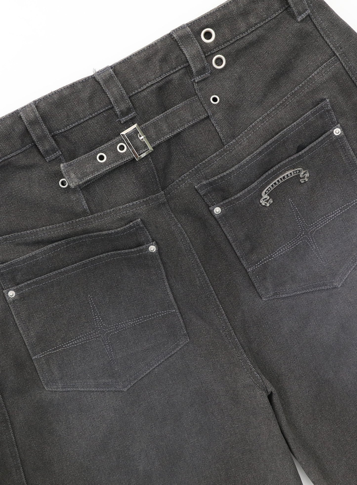 [w-pts25-127] 0519 Shinchiback Curved Pants - Charcoal Brown Denim