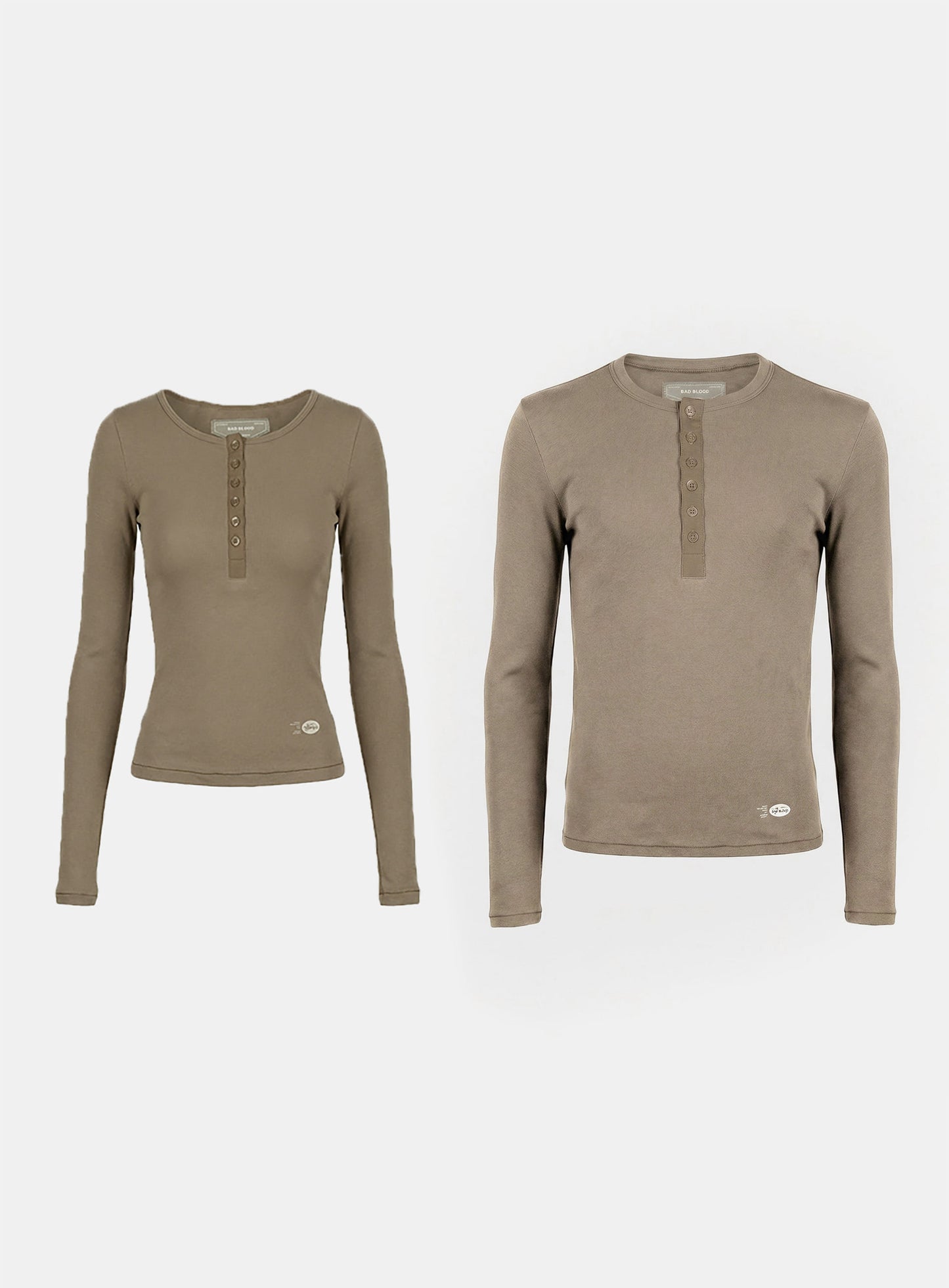 [w-tee26-041] BS Cotton Jersey Fitted Henley Neck Long Sleeve T-Shirt - Tobacco