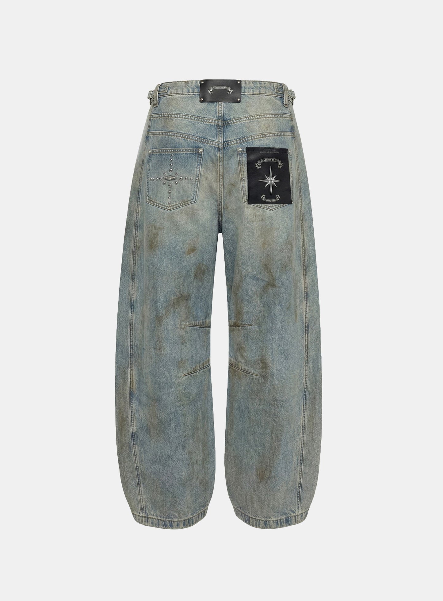 [w-pts26-009] Star-Studded Barrel Jeans - Light Blue