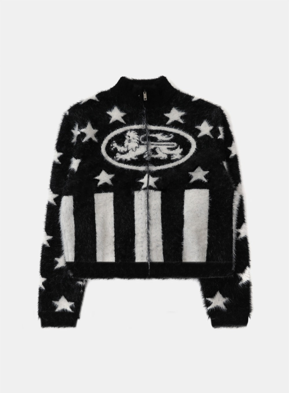 [w-jkt25-059] Star Lion Mohair Track Zip-Up - Black
