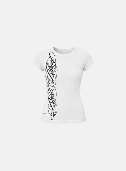 [w-tee26-187] Dark Classic 2 Crew Neck 1/2 T-shirt - White