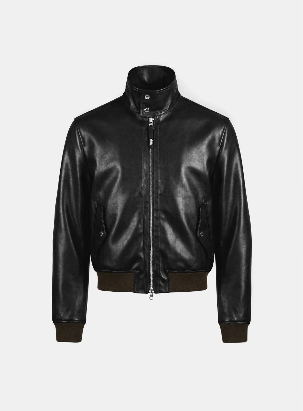 [w-jkt26-015] Leather High-Neck Jacket - Black