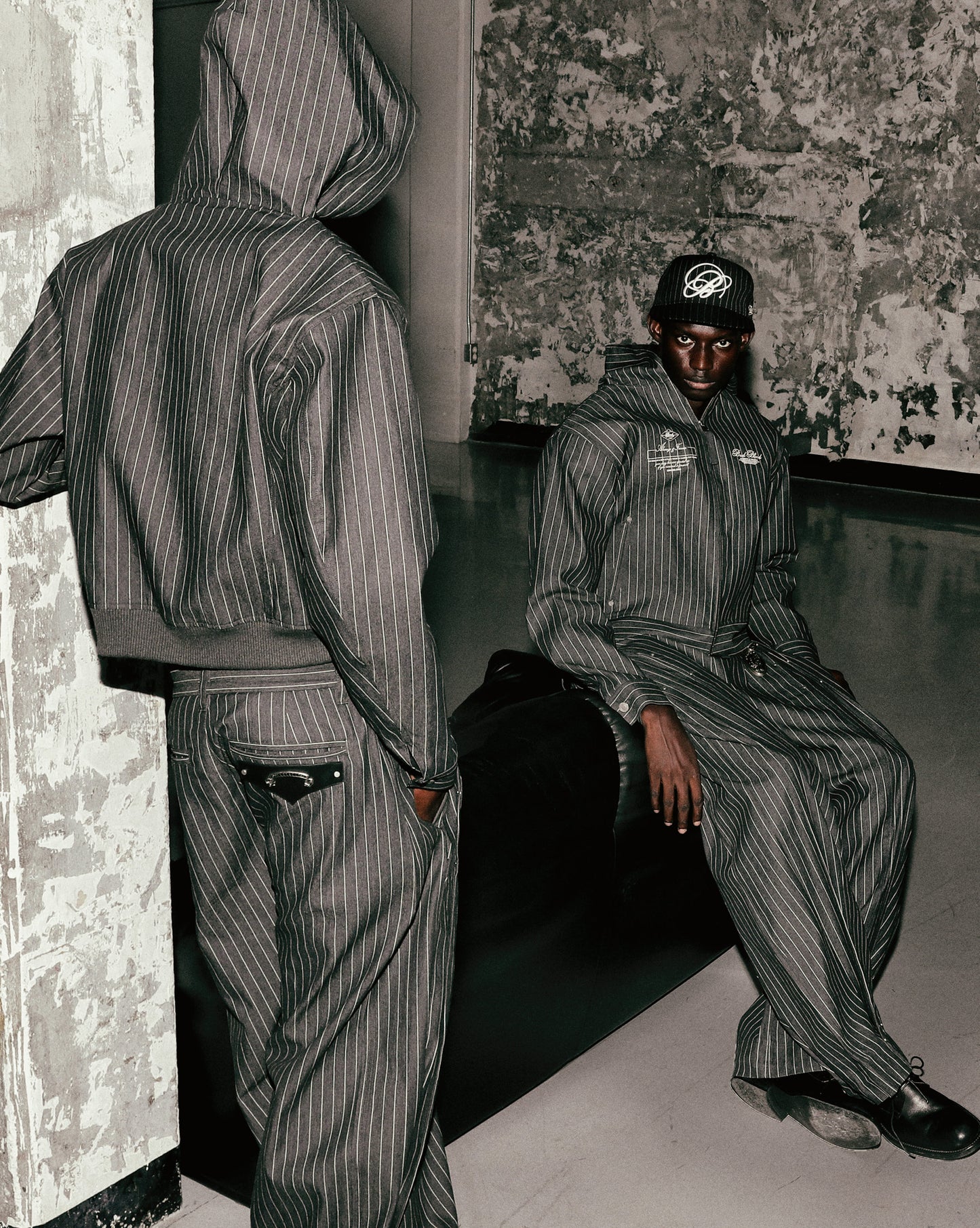 Striped Denim Hoodie - Black