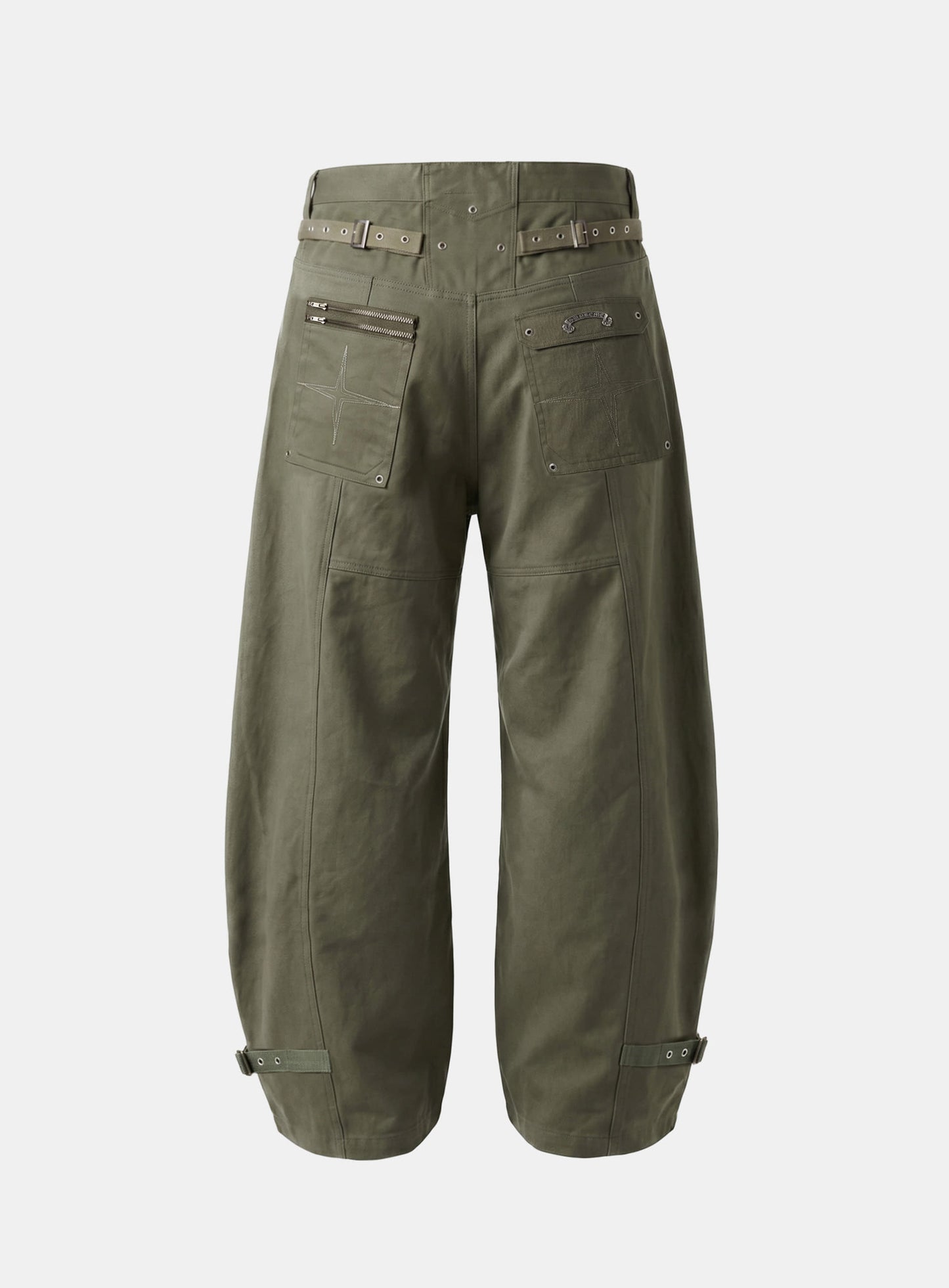 [w-pts26-111] Eco Button Fly Curved Cargo Pants - Military Green