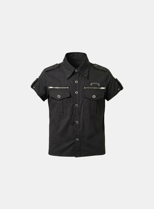 [w-sht26-017] Memphis Utility Short Sleeve Shirt - Black
