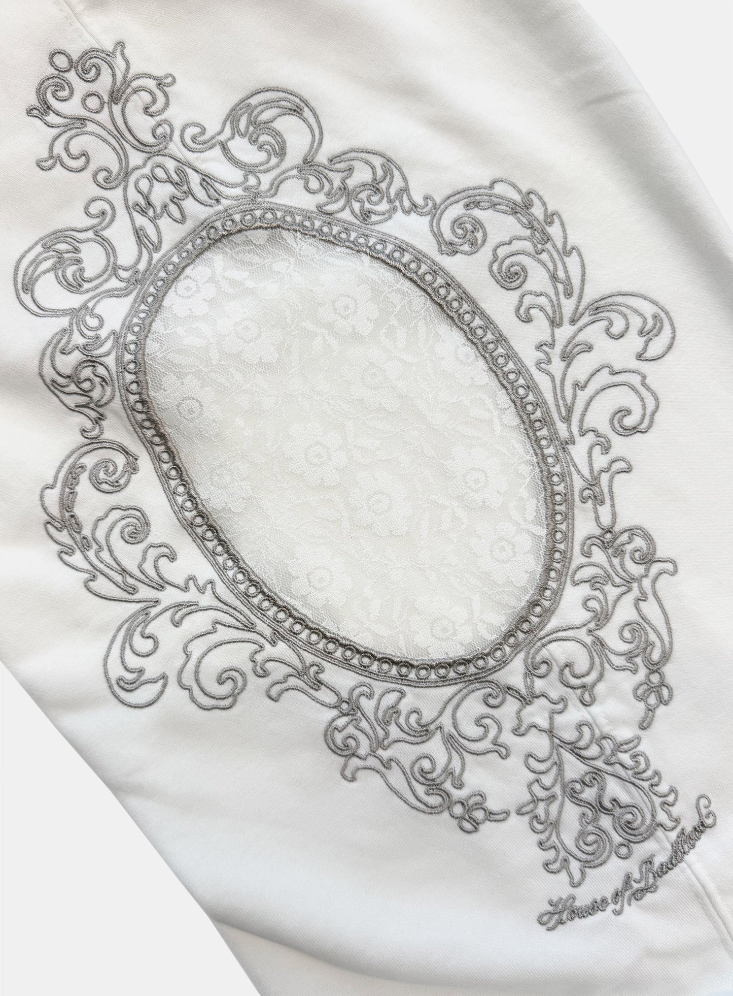 [w-pts26-128] HBB Royal Lace Rhinestone Lightweight Jogger Pants - White
