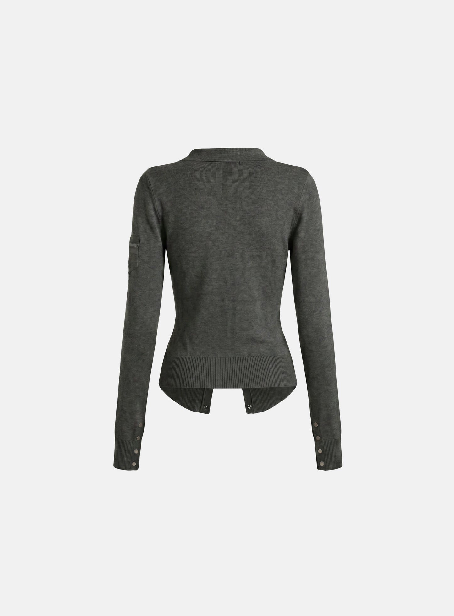 [w-knt26-045] Viper V Collar Zip Up Cardigan - Charcoal