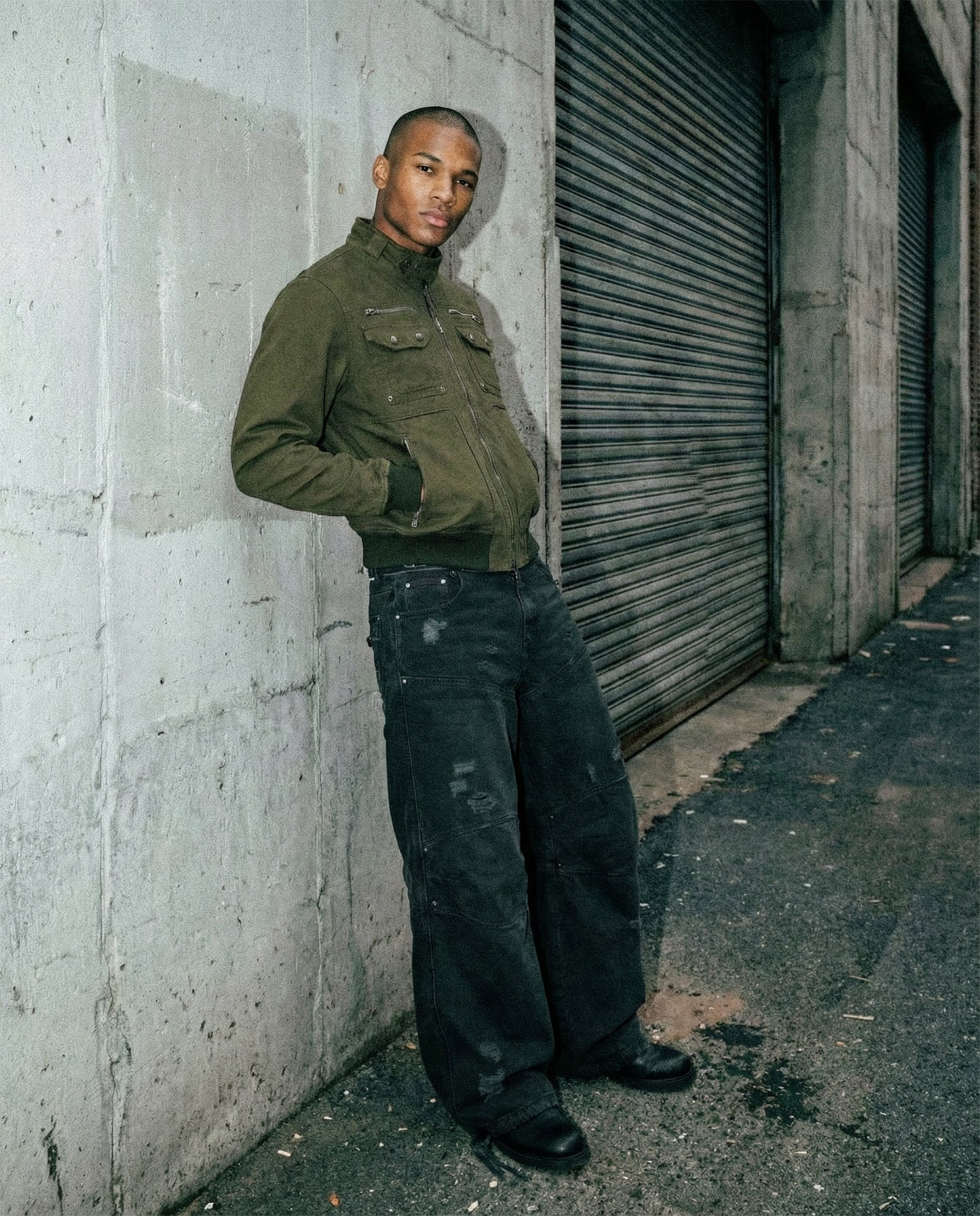 [w-jkt25-065] Daytona High-Neck Strap Bomber Jacket - Army Green