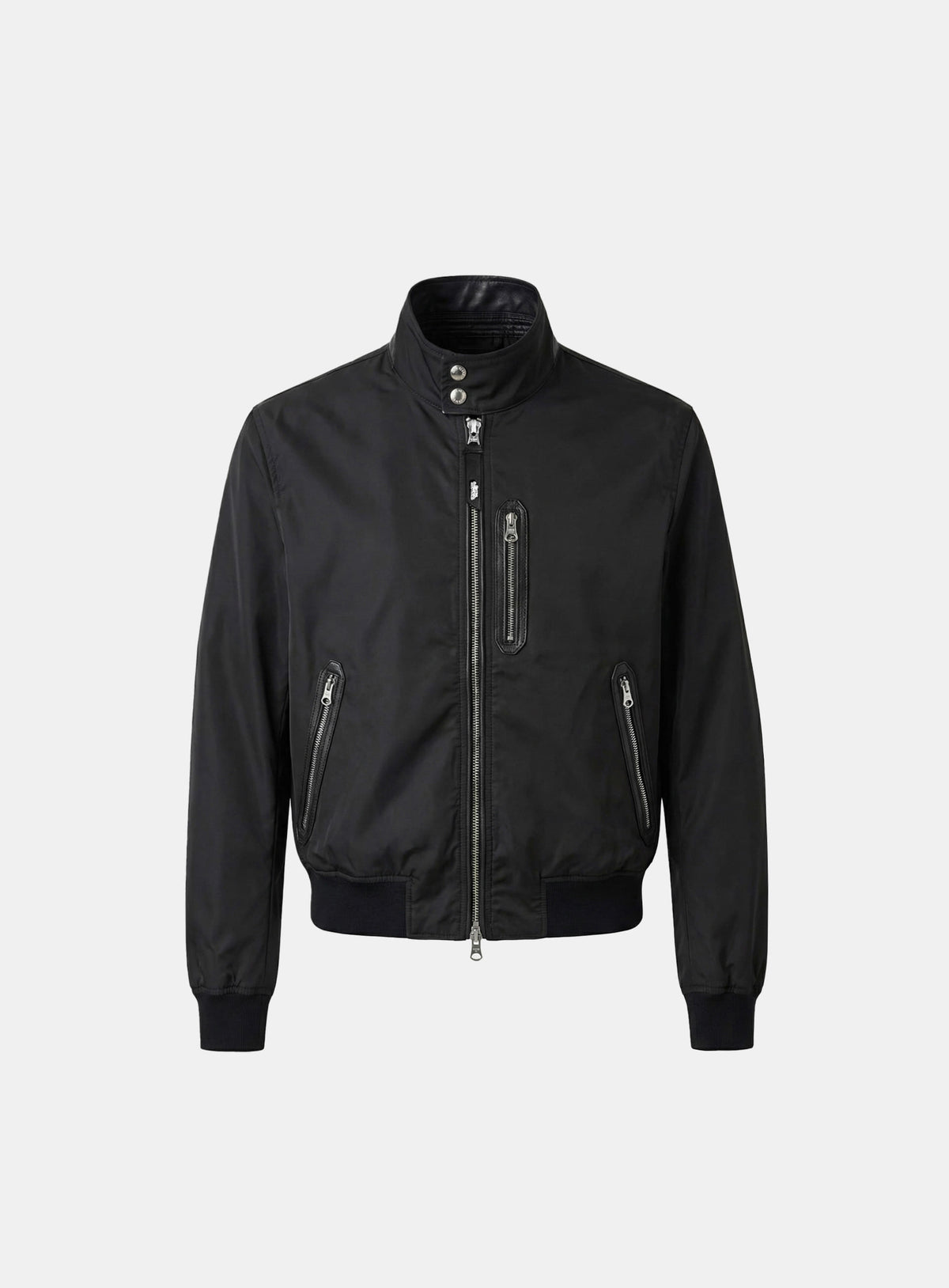 [w-jkt26-037] Contour Technical Leather Panel High-Neck Jacket - Black