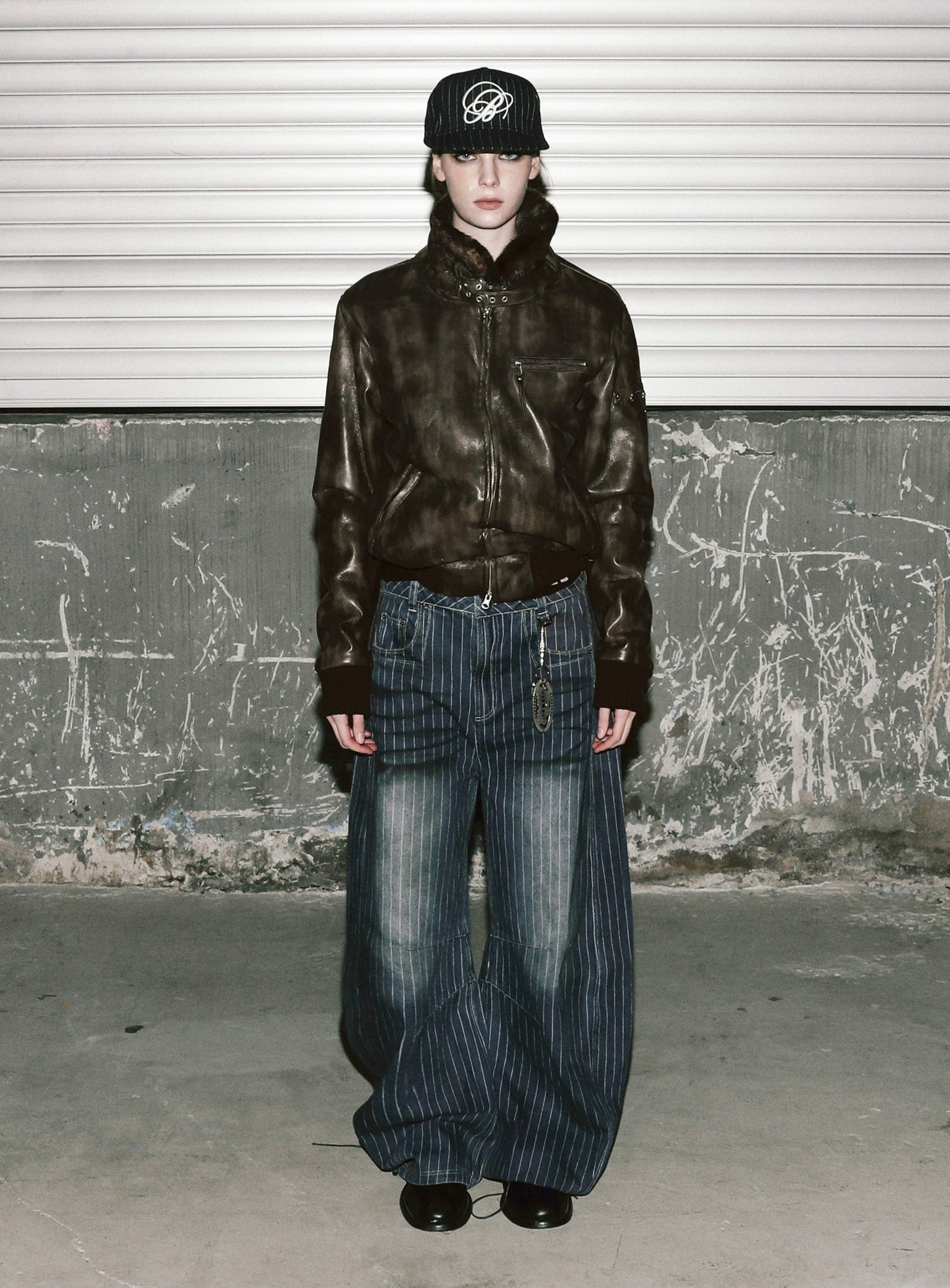 [w-jkt25-057] Viper21 Shearling Leather Bomber Jacket - Washed Brown
