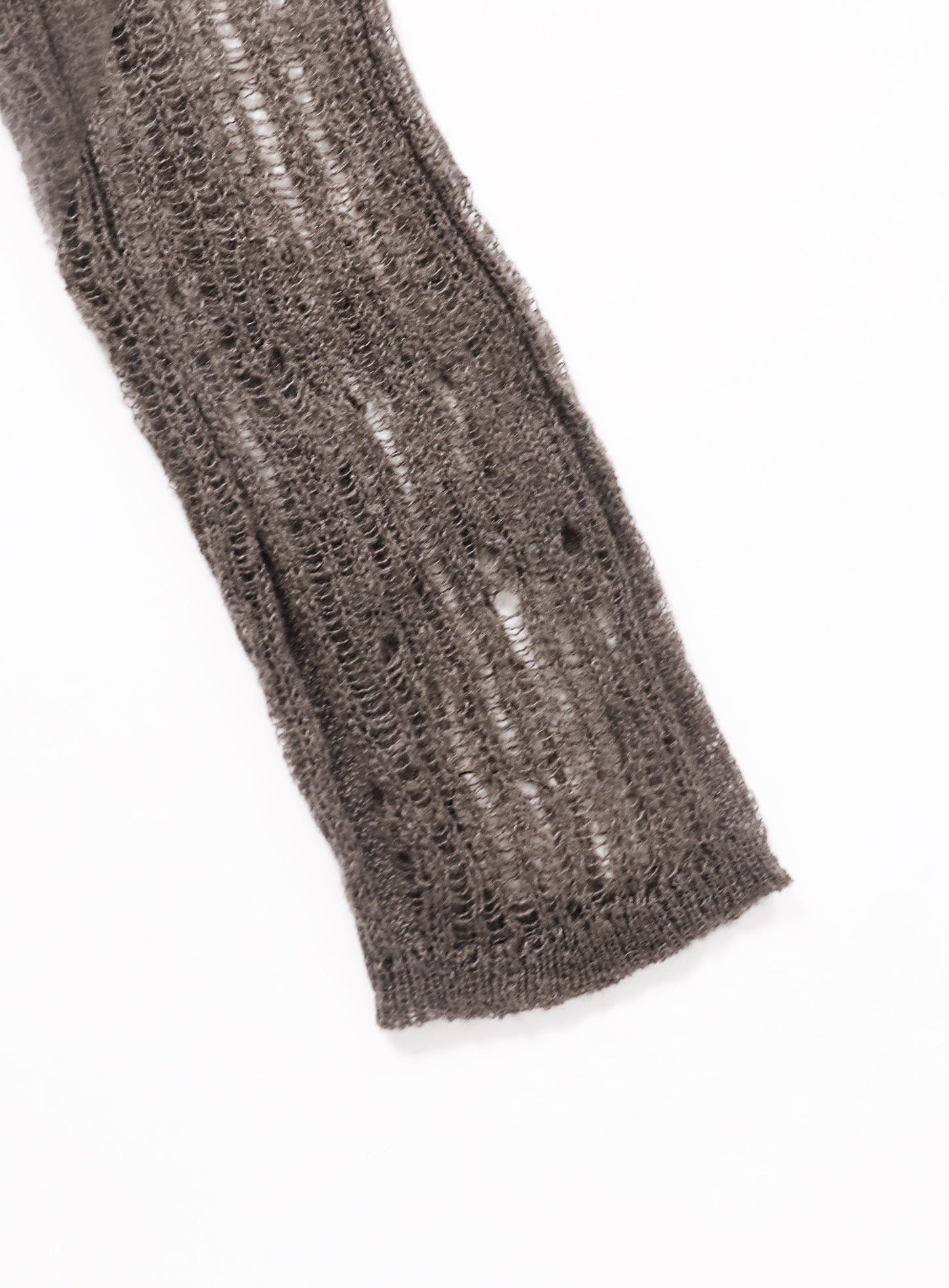 Ripped Knit Hooded Sweater - Khaki