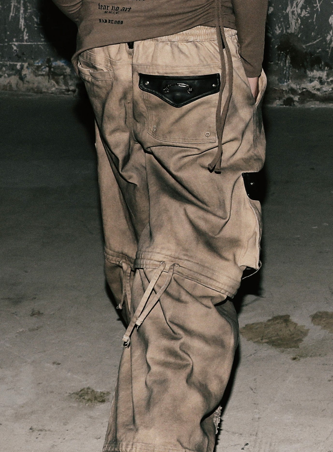 [w-pts25-113] Distressed Convertible Cargo Pants - Beige