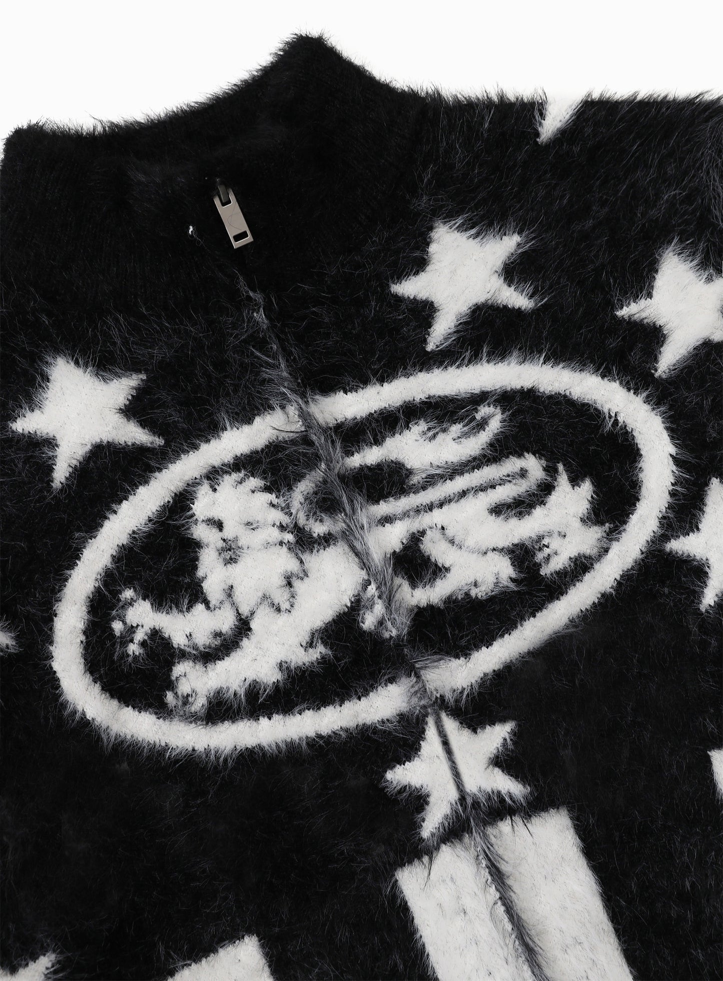 [w-jkt25-059] Star Lion Mohair Track Zip-Up - Black