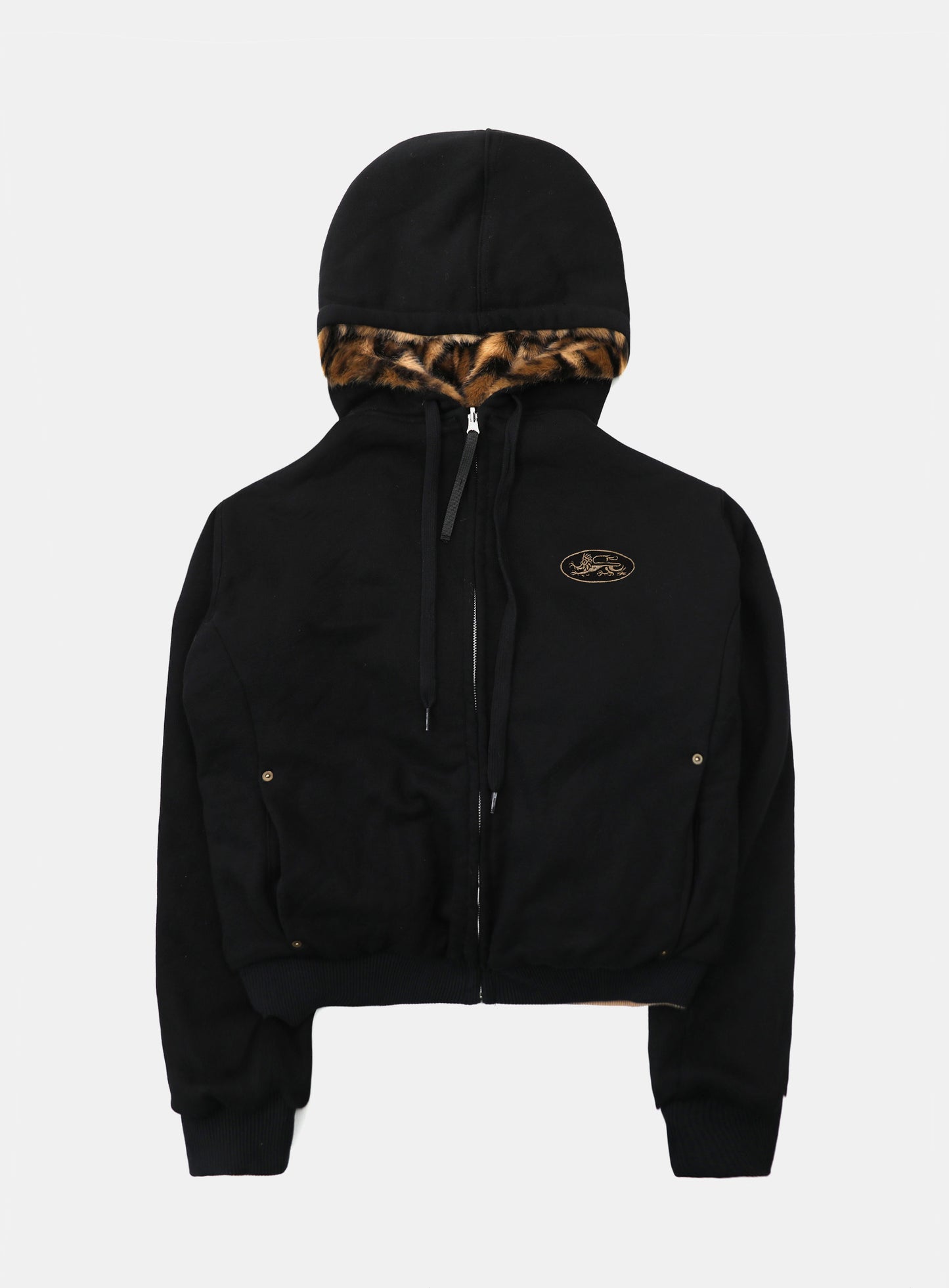 Mystic 11 Reversible Fur Hooded Jacket - Black/Brown Leopard