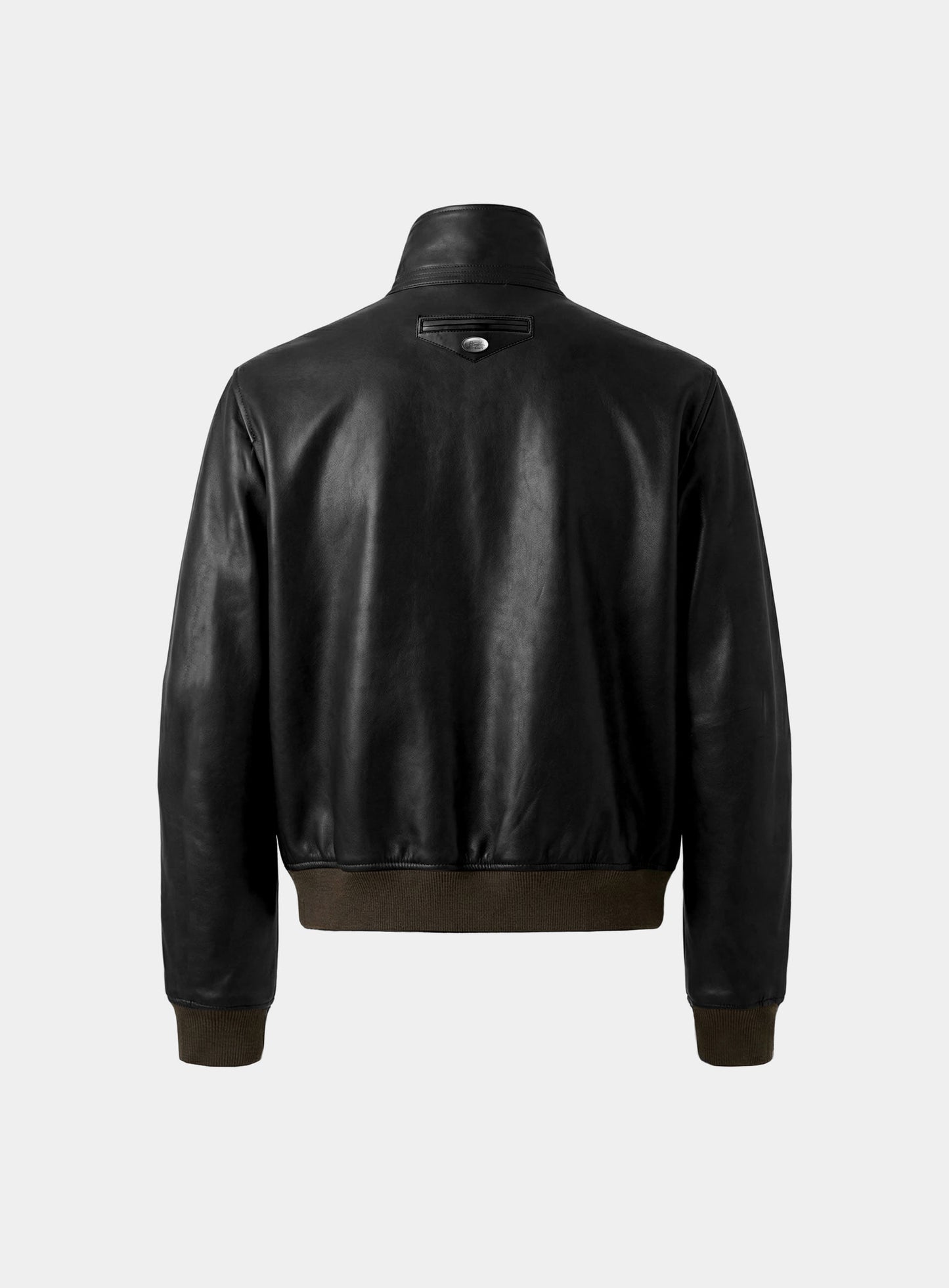[w-jkt26-015] Leather High-Neck Jacket - Black