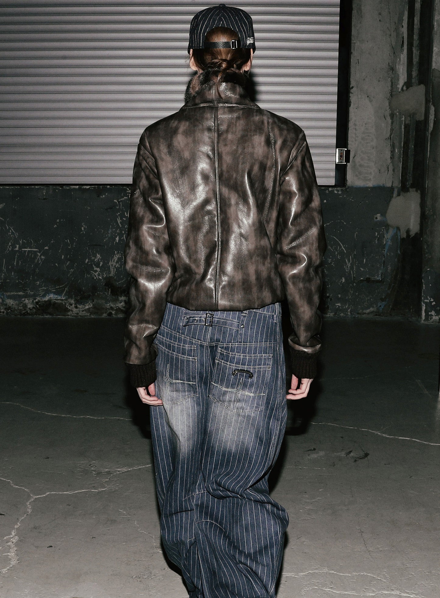 [w-jkt25-057] Viper21 Shearling Leather Bomber Jacket - Washed Brown