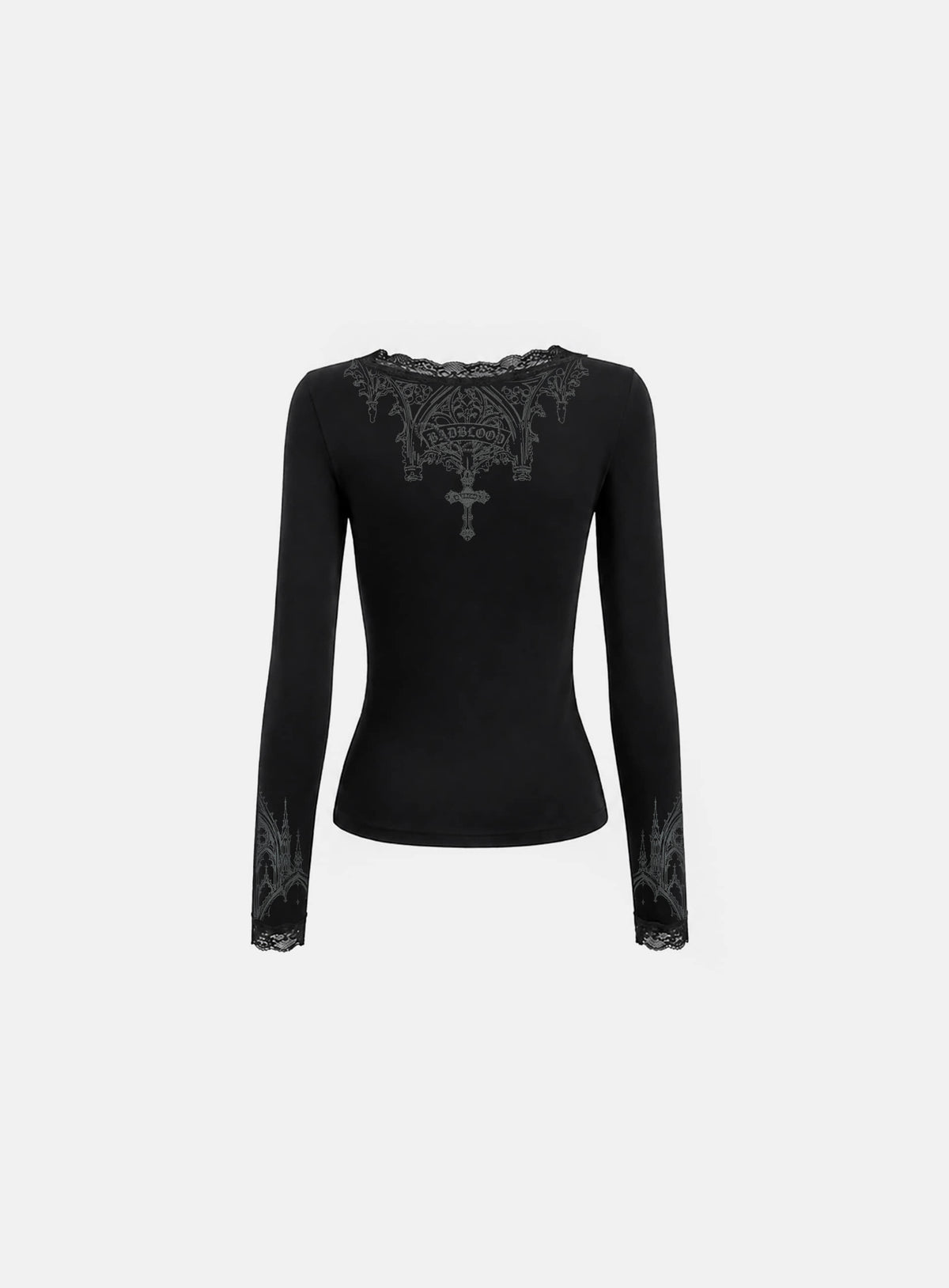 [w-tee26-290] H.B.B. Lace Henley Neck Long Sleeve - Black