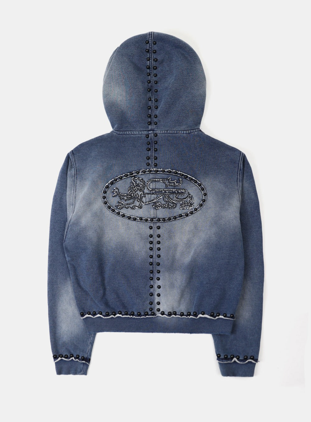 [w-hde25-083] Mystic Studded Washed Hooded Zip-Up - Blue