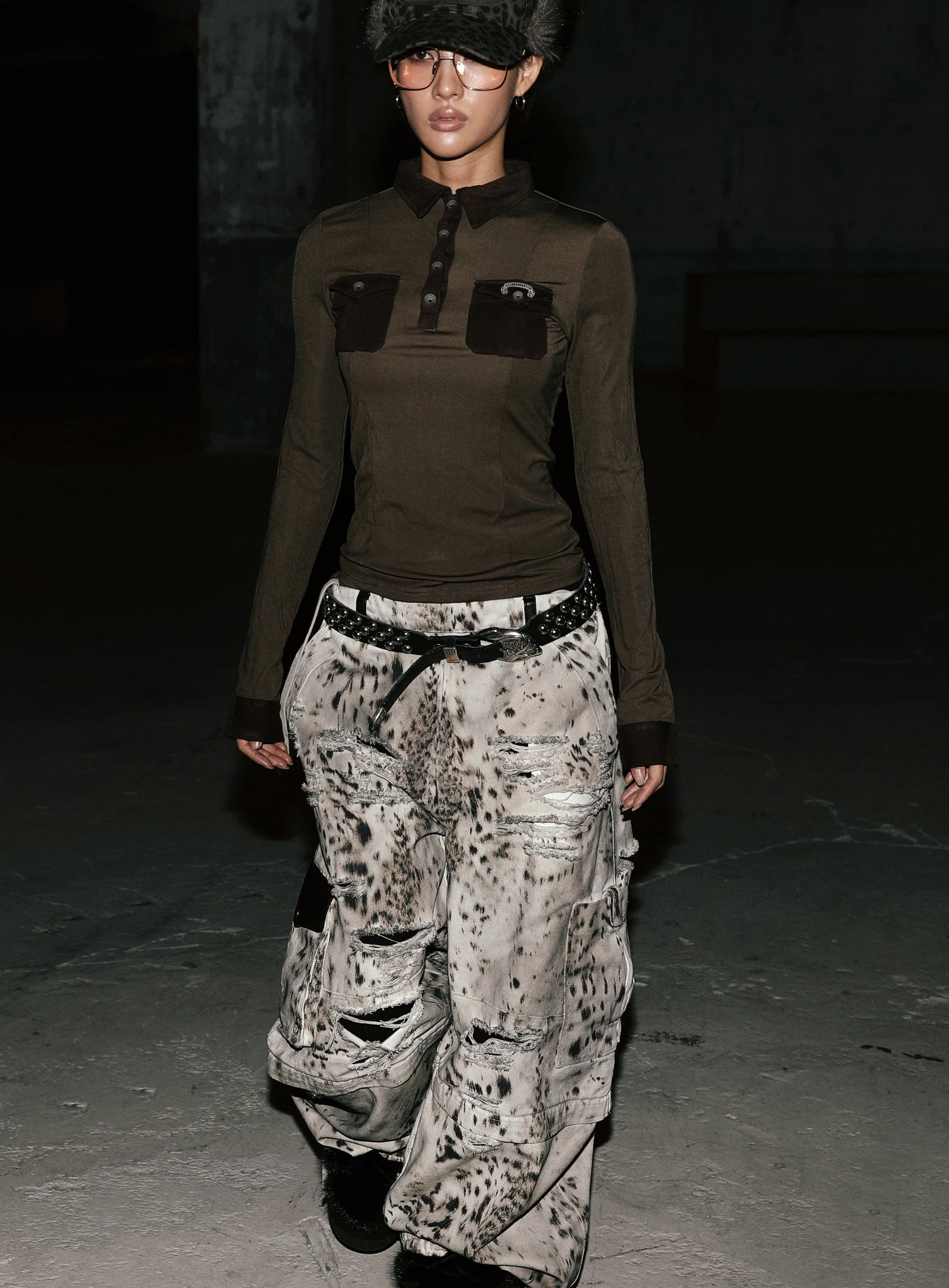 [w-tee25-185] Vintage Jersey Polo Shirt - Brown