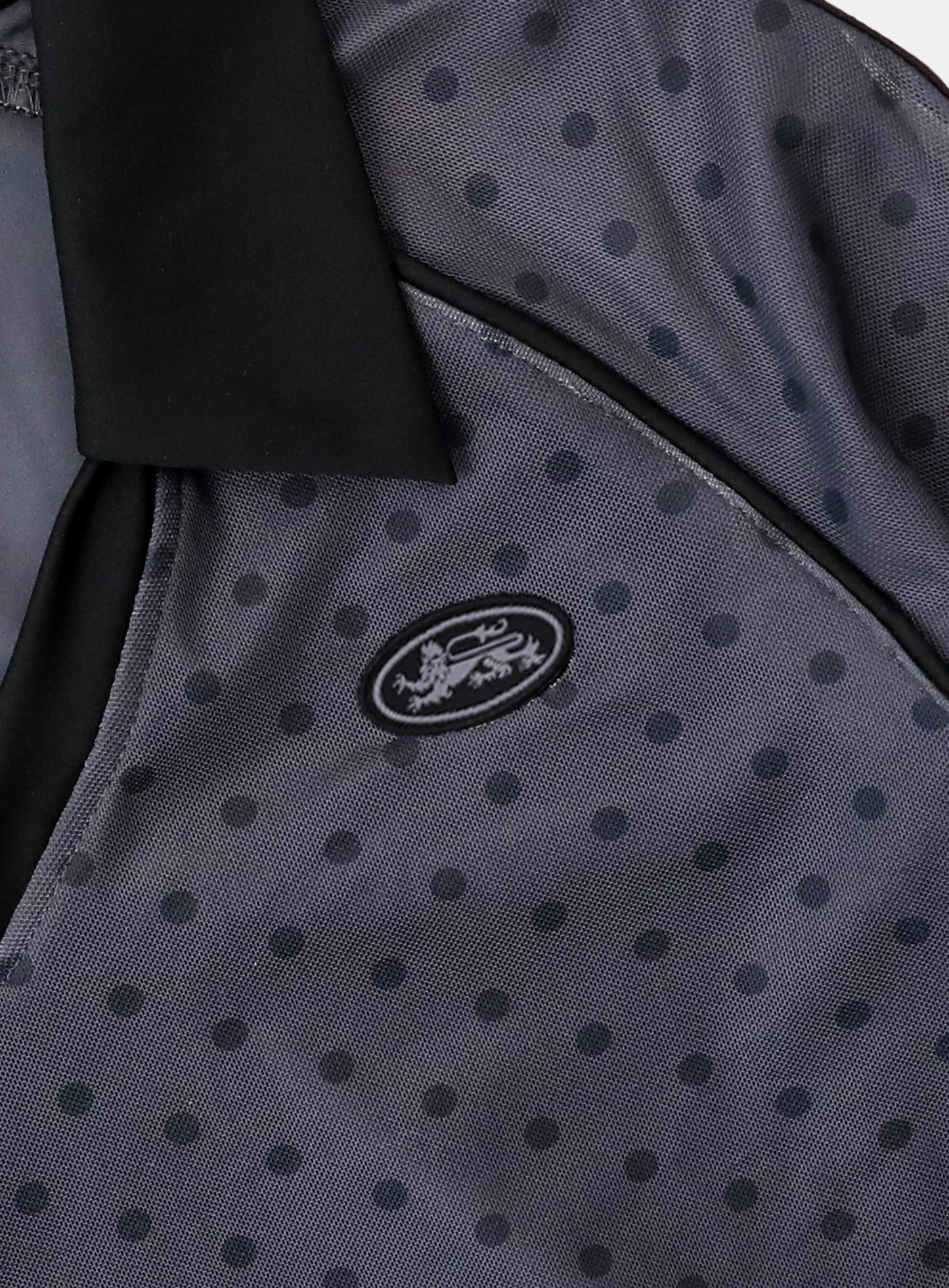 [AQUA]  Splash Dot V-Neck Collared T-Shirt - Charcoal