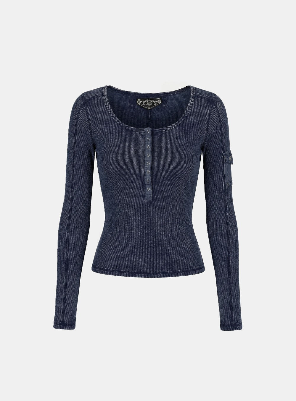 [w-tee26-008] Viper Cotton Rib Henley Neck Long Sleeve - Blue