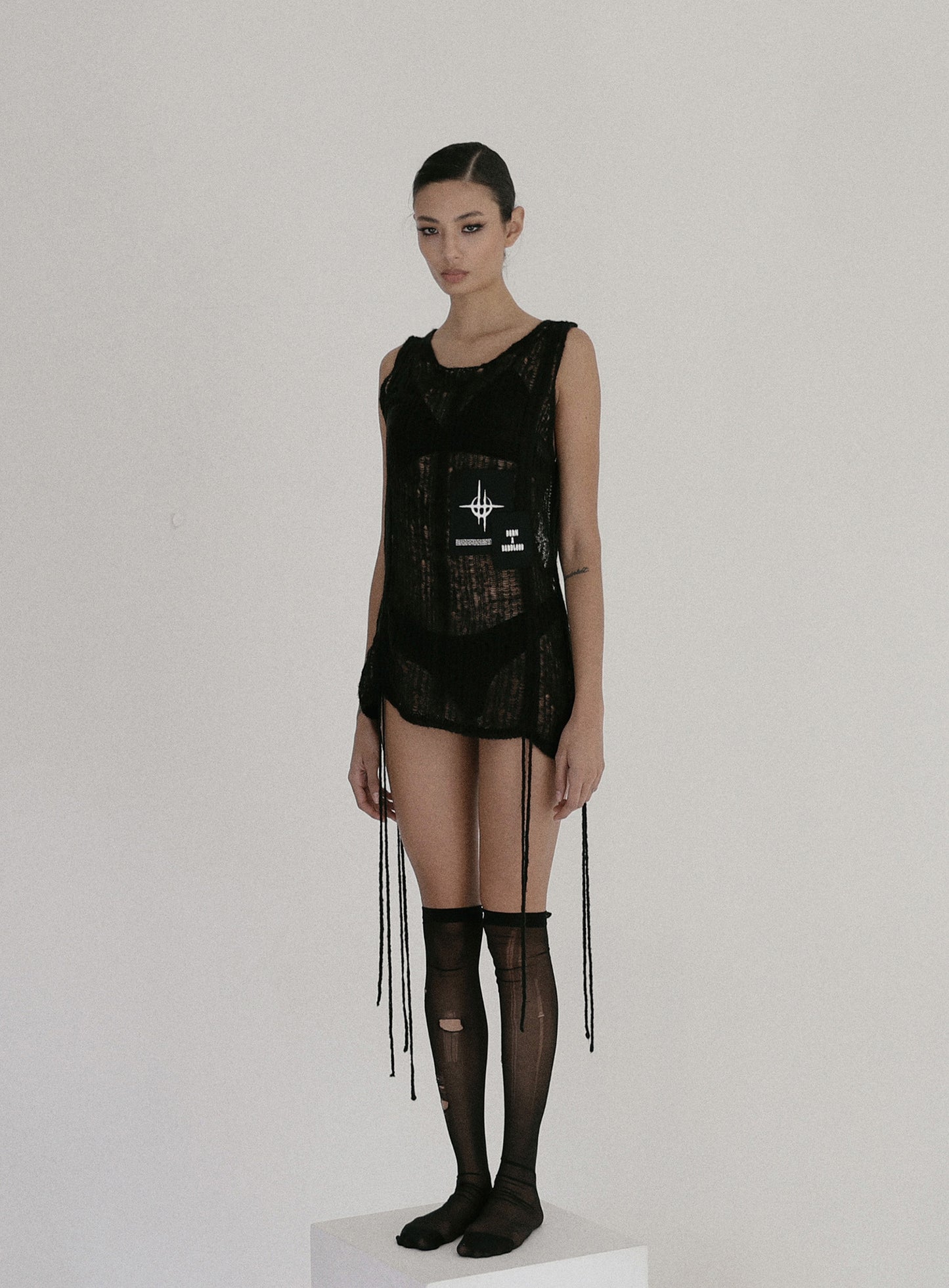 Ripped Knit Tank Sweater - Black