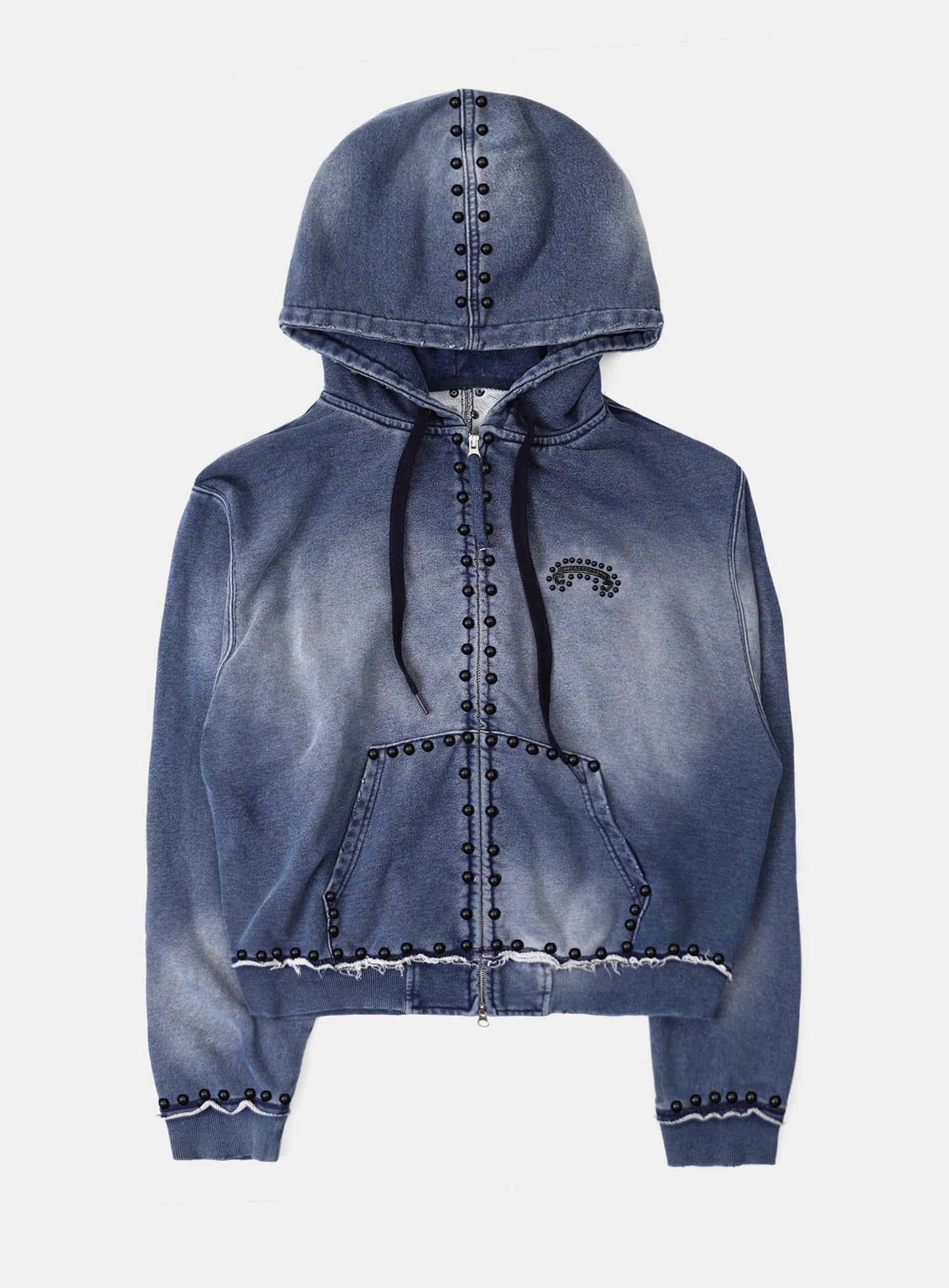 [w-hde25-083] Mystic Studded Washed Hooded Zip-Up - Blue