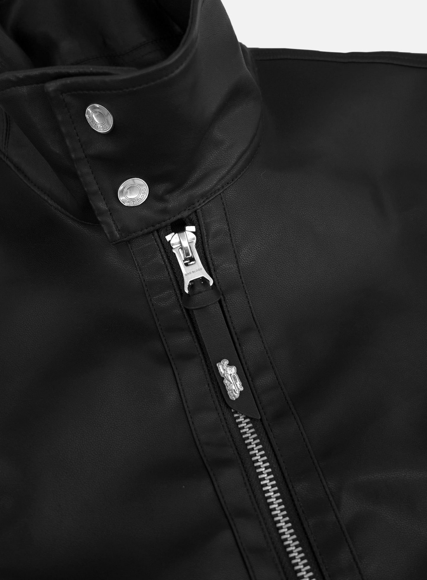 [w-jkt26-015] Leather High-Neck Jacket - Black