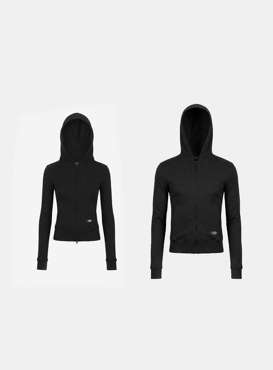 [w-hde26-005] BS Cotton Jersey Zip-Up Hoodie - Black