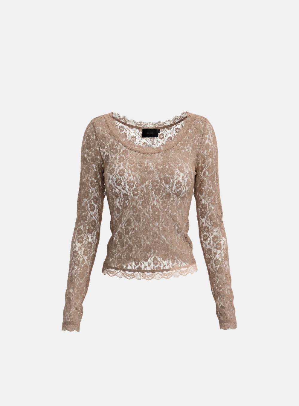 [w-tee26-283] H.B.B. Lace Deep Round Long Sleeve - Nude