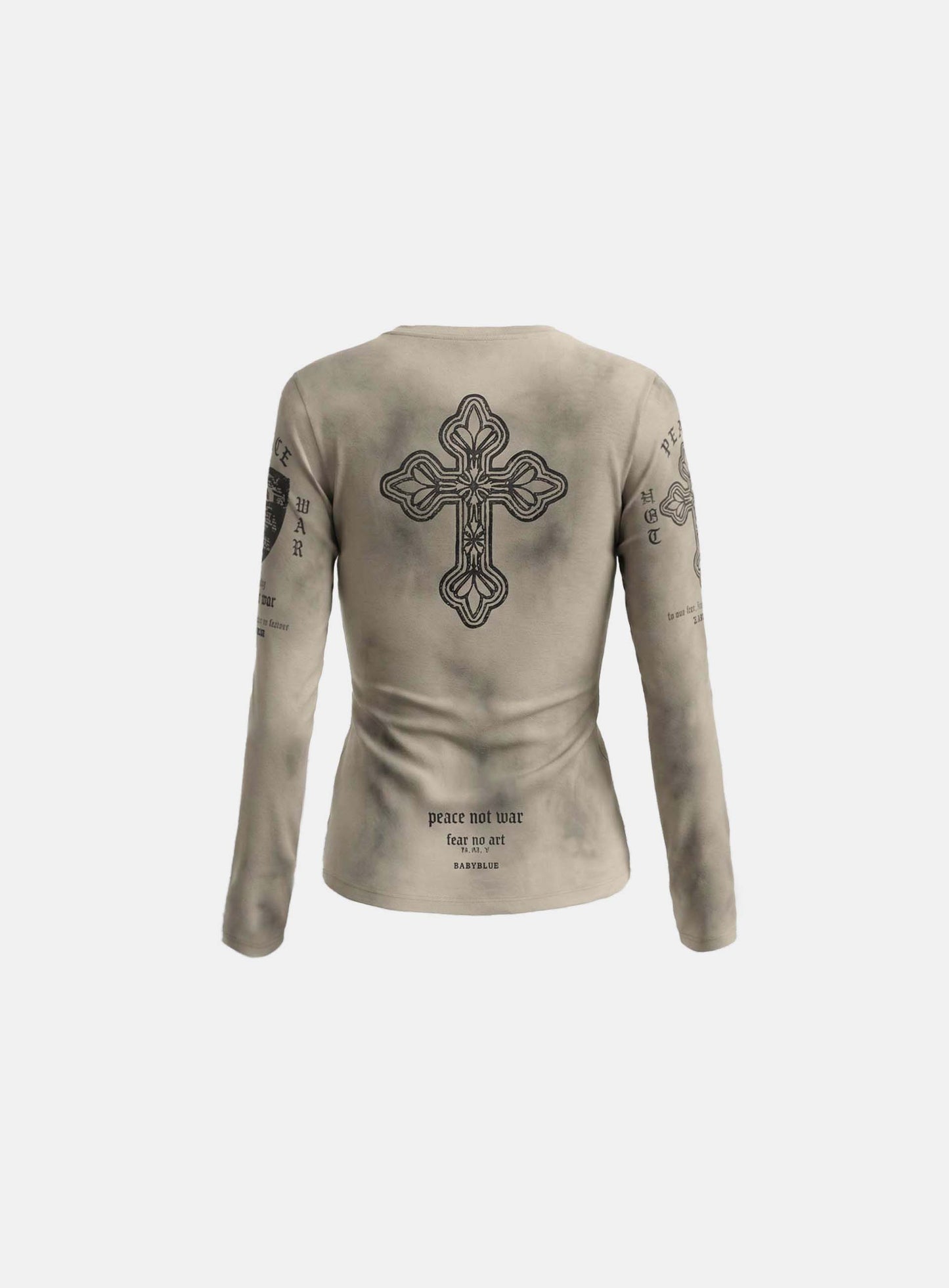 [w-tee26-071] Peace Not War Slim Long Sleeve T-Shirt - Dusty Beige