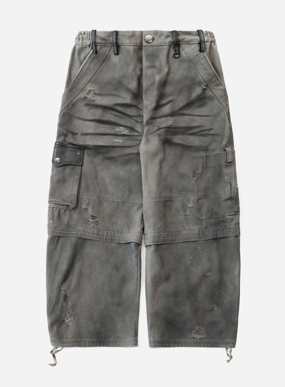 [w-pts25-114] Distressed Convertible Cargo Pants - Charcoal