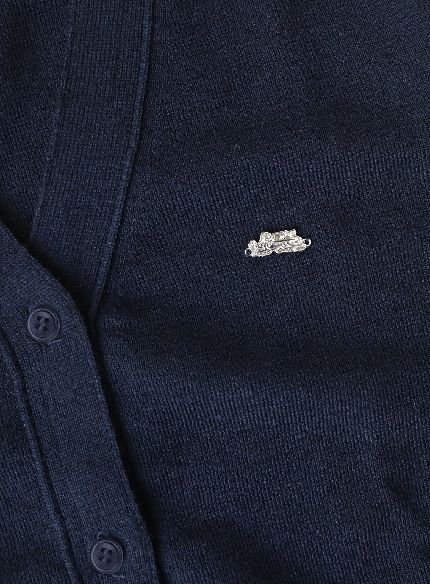 [w-knt26-017] Fine Merino Wool V-Neck Cardigan - Navy